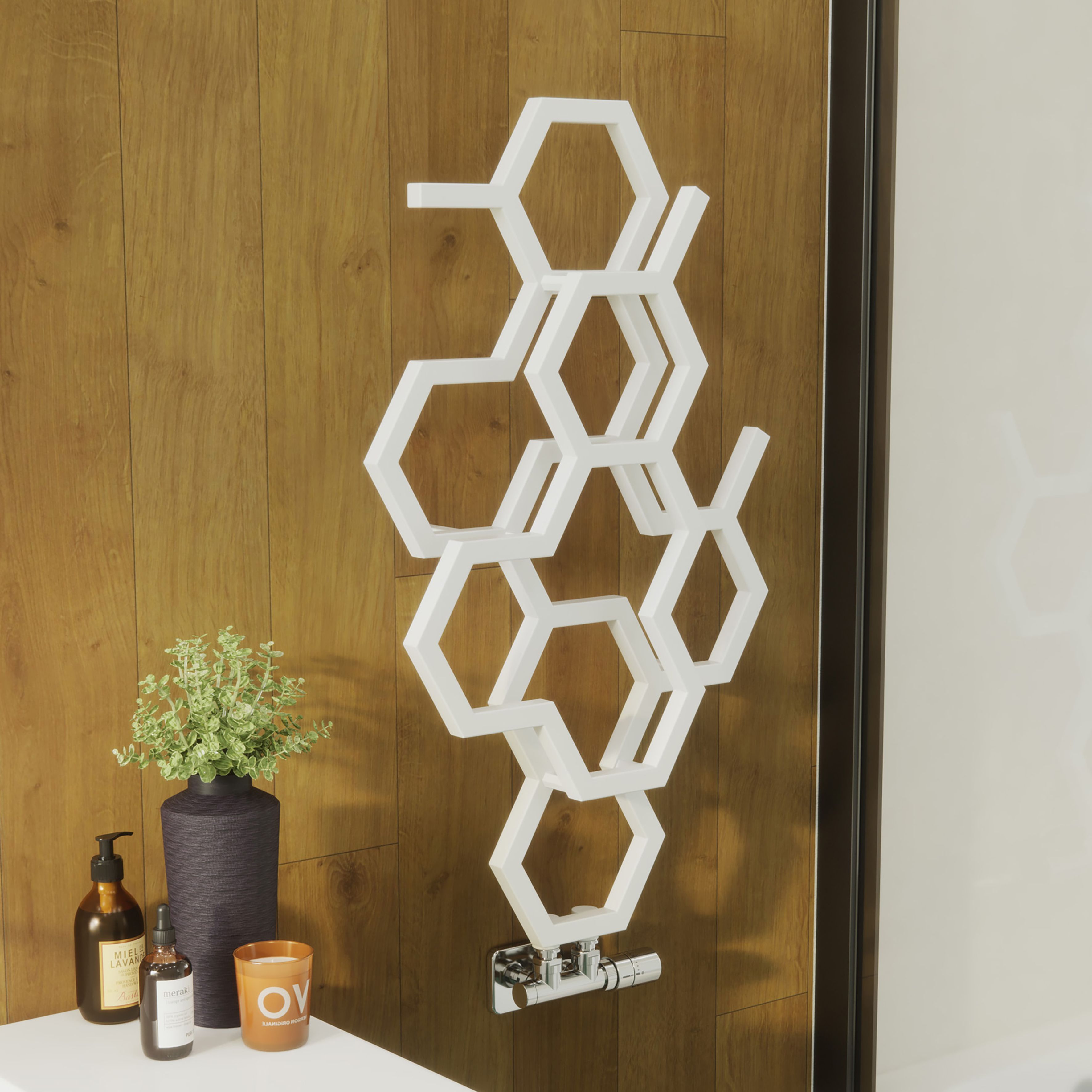 Terma Hex Soft White Hydronic Vertical Designer 845BTU Radiator, (W)486mm x (H)821mm