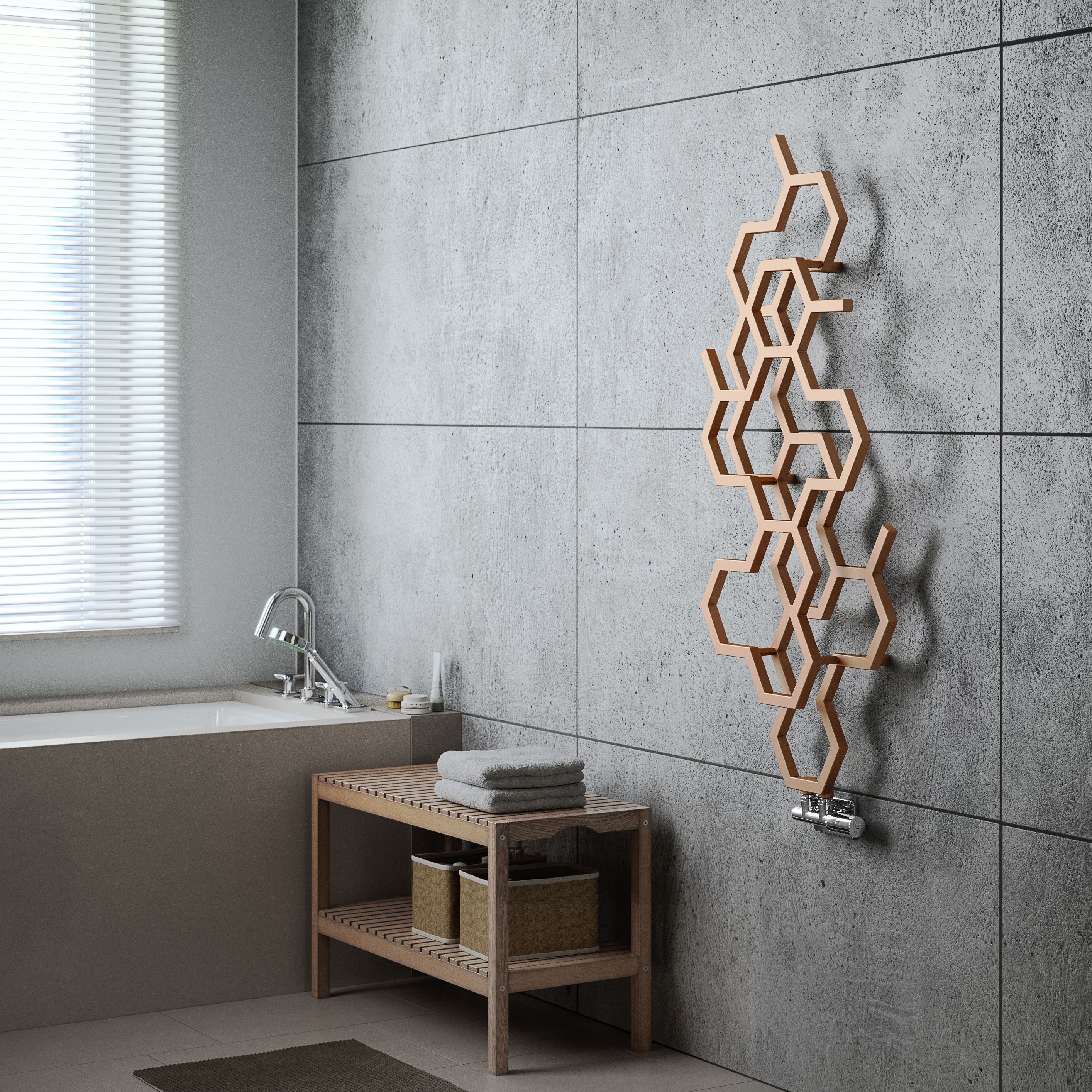 Terma Hex WGH2X122048 KBCOZX Bright Copper Vertical Designer 1179BTU Radiator, (W)486mm x (H)1220mm