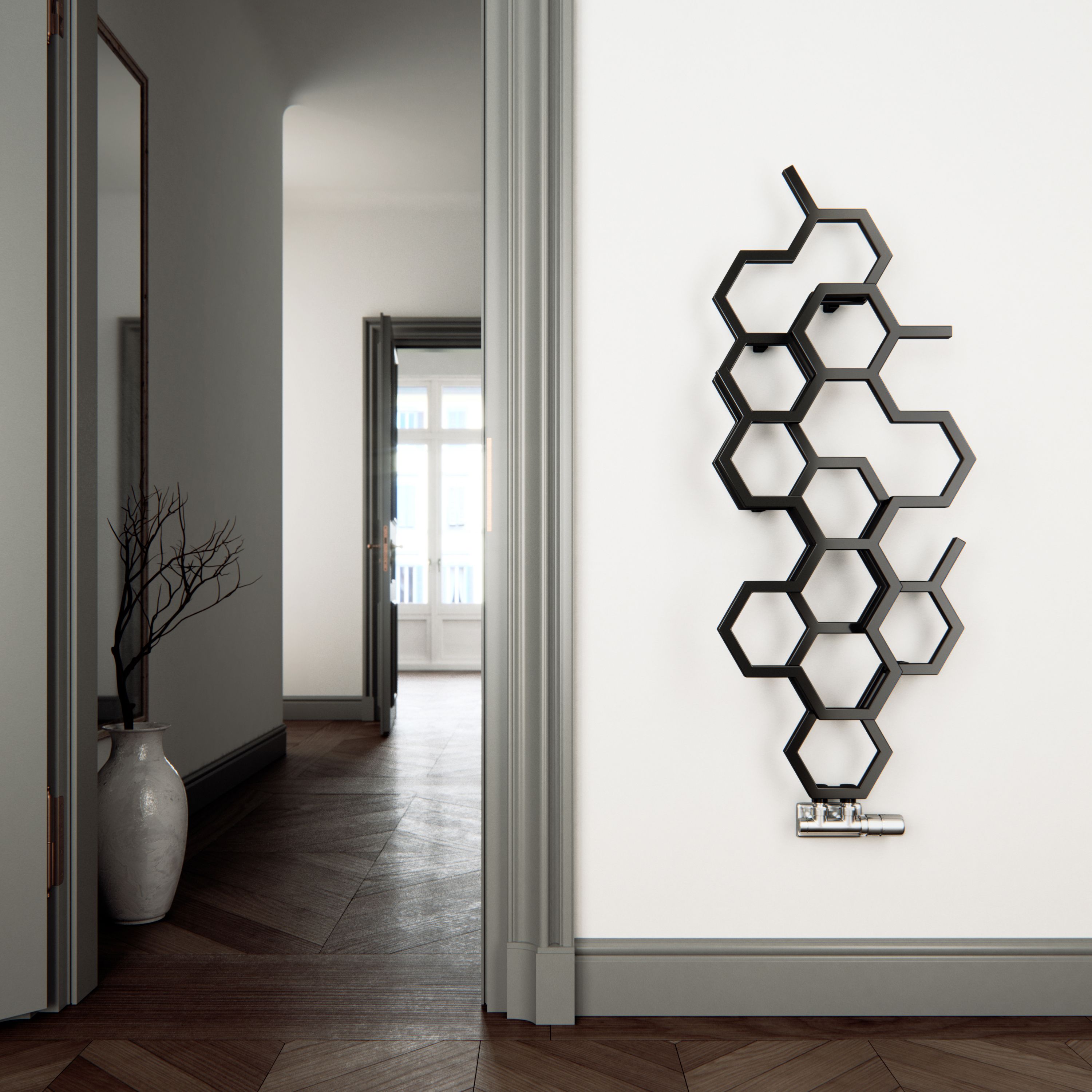 Terma Hex WGH2X122048 KS95ZX Matt black Vertical Designer 1179BTU Radiator, (W)486mm x (H)1220mm