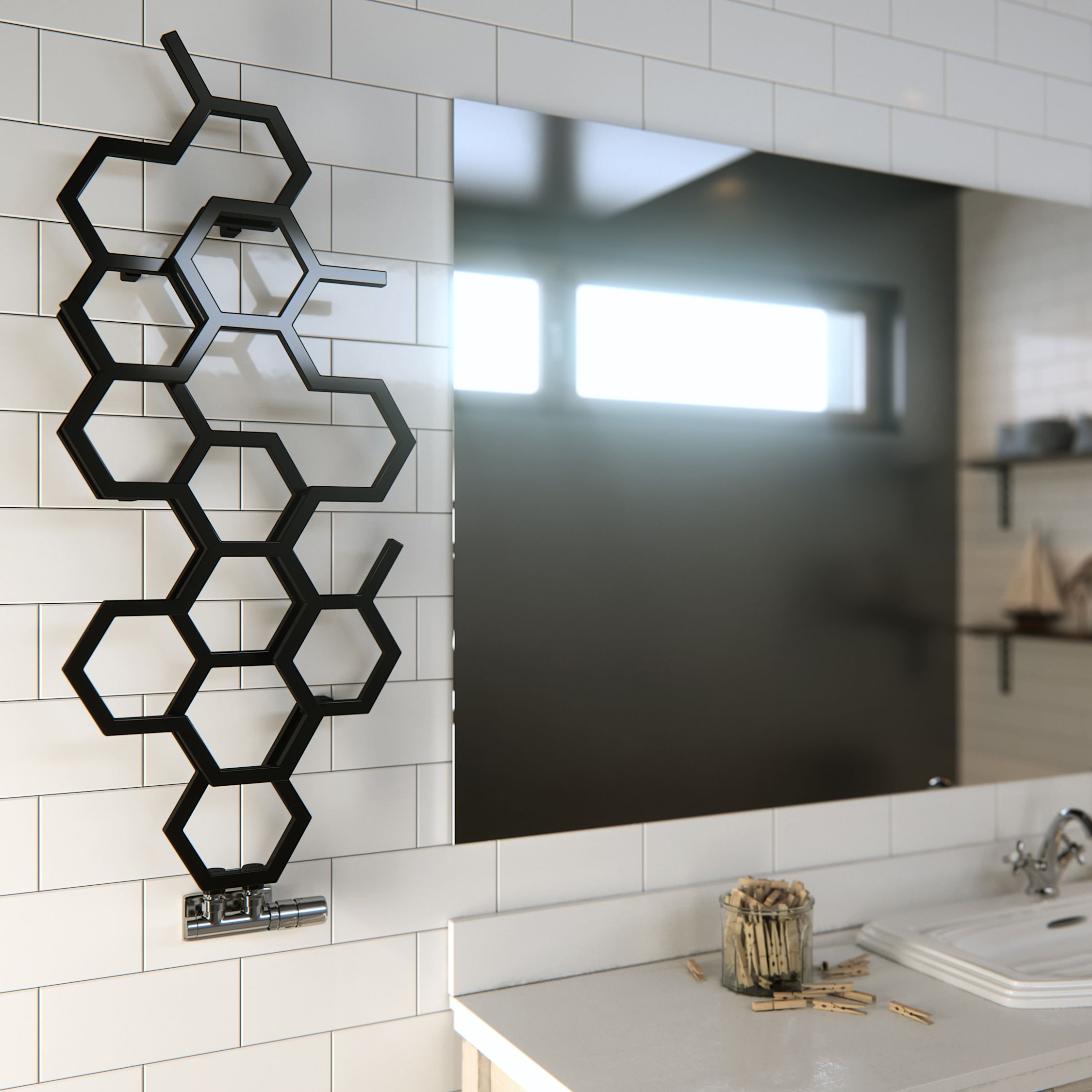 Terma Hex WGH2X122048 KS95ZX Matt black Vertical Designer 1179BTU Radiator, (W)486mm x (H)1220mm