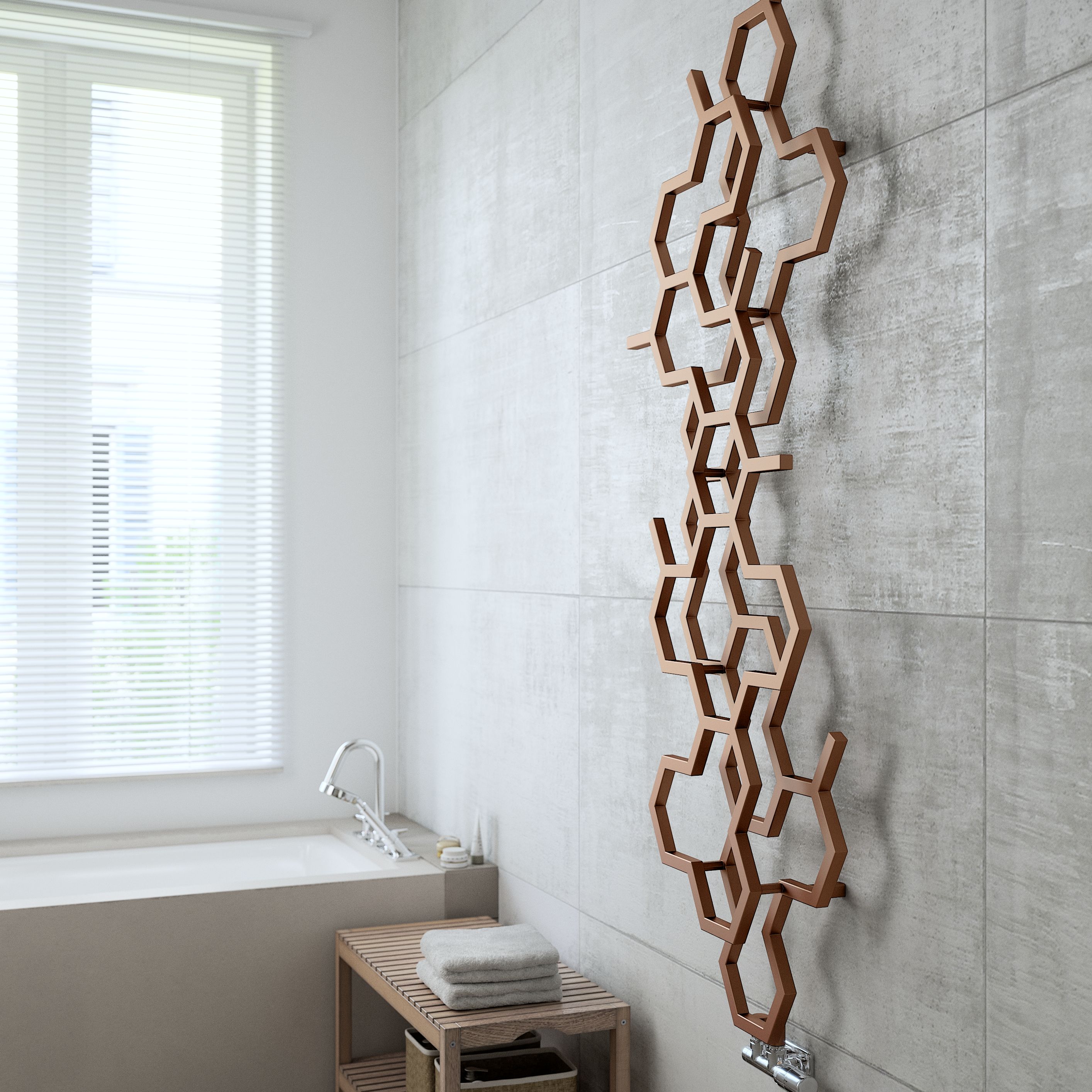 Terma Hex WGH2X170057 KBCOZX Bright Copper Vertical Designer 1705BTU Radiator, (W)573mm x (H)1700mm
