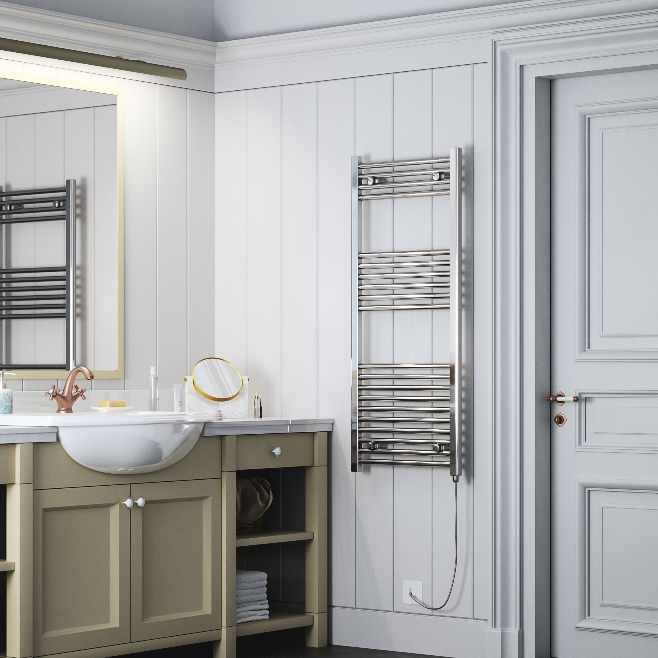 Terma Leo Chrome effect Electric Towel warmer (W)500mm x (H)1200mm