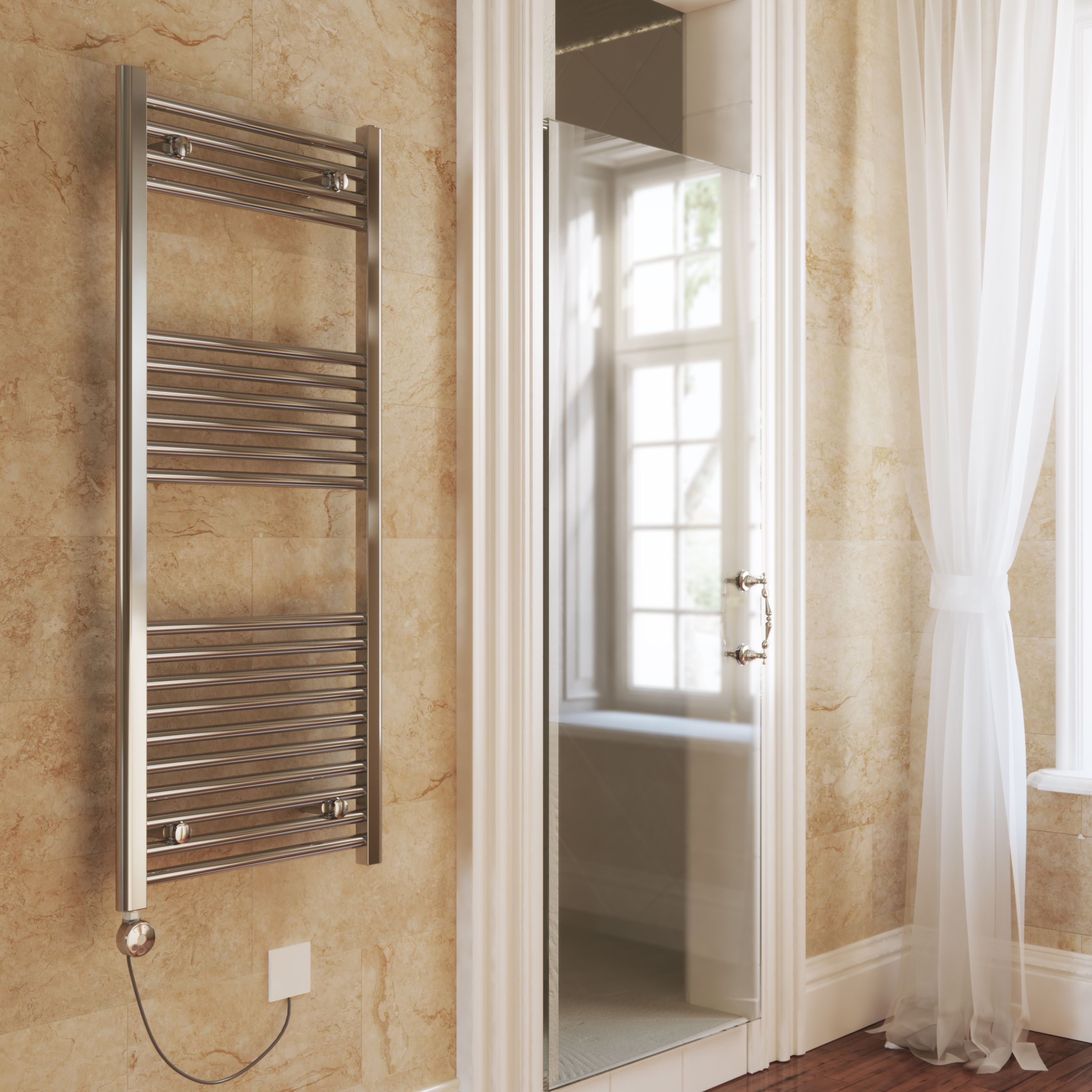 Terma Leo Chrome effect Electric Towel warmer (W)500mm x (H)1200mm