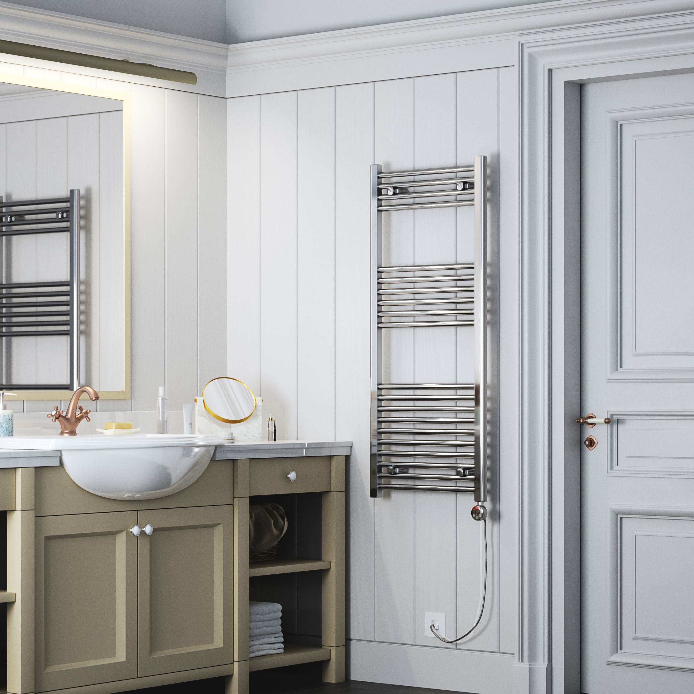 Terma Leo Chrome effect Electric Towel warmer (W)500mm x (H)1200mm