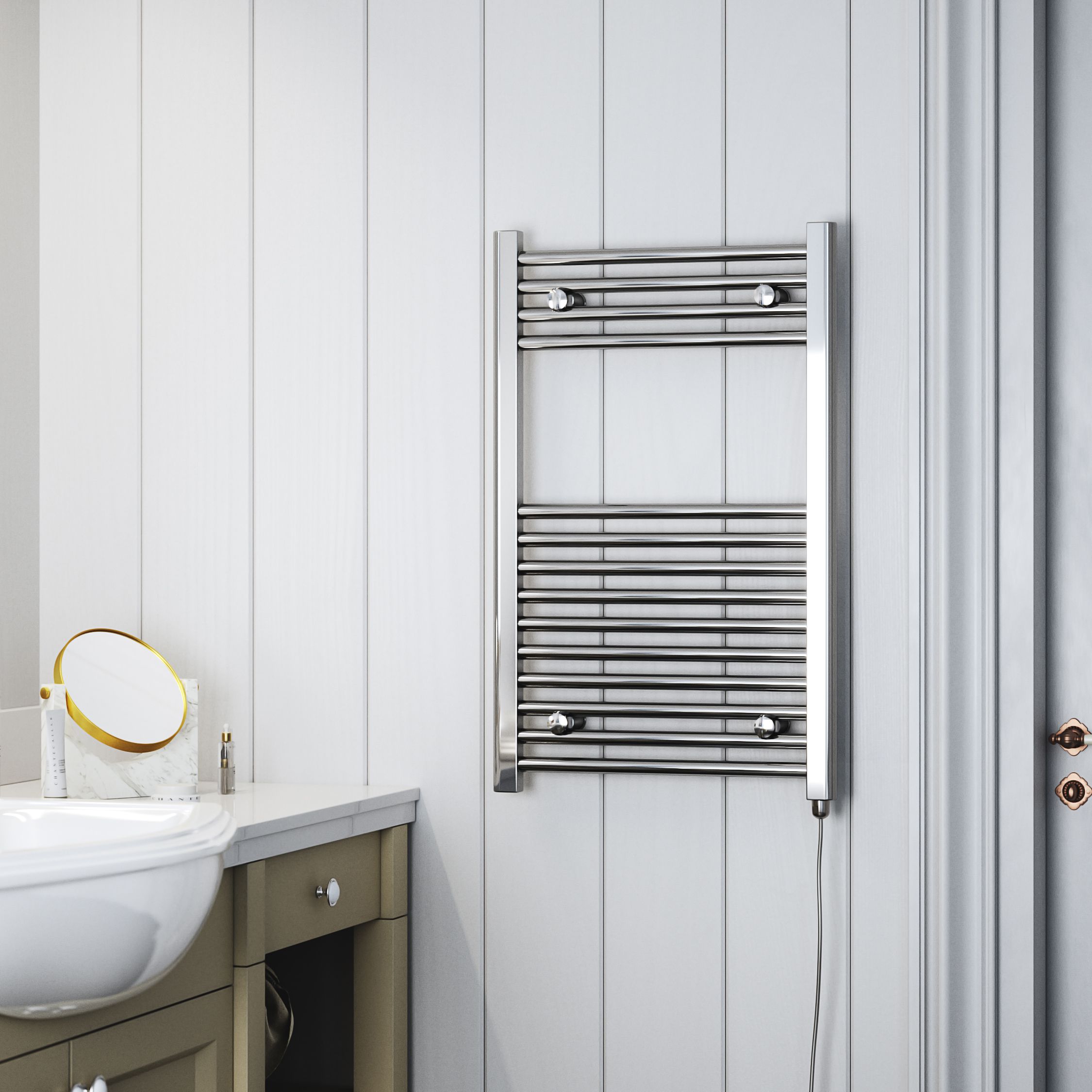 Terma Leo Chrome effect Electric Towel warmer (W)500mm x (H)800mm