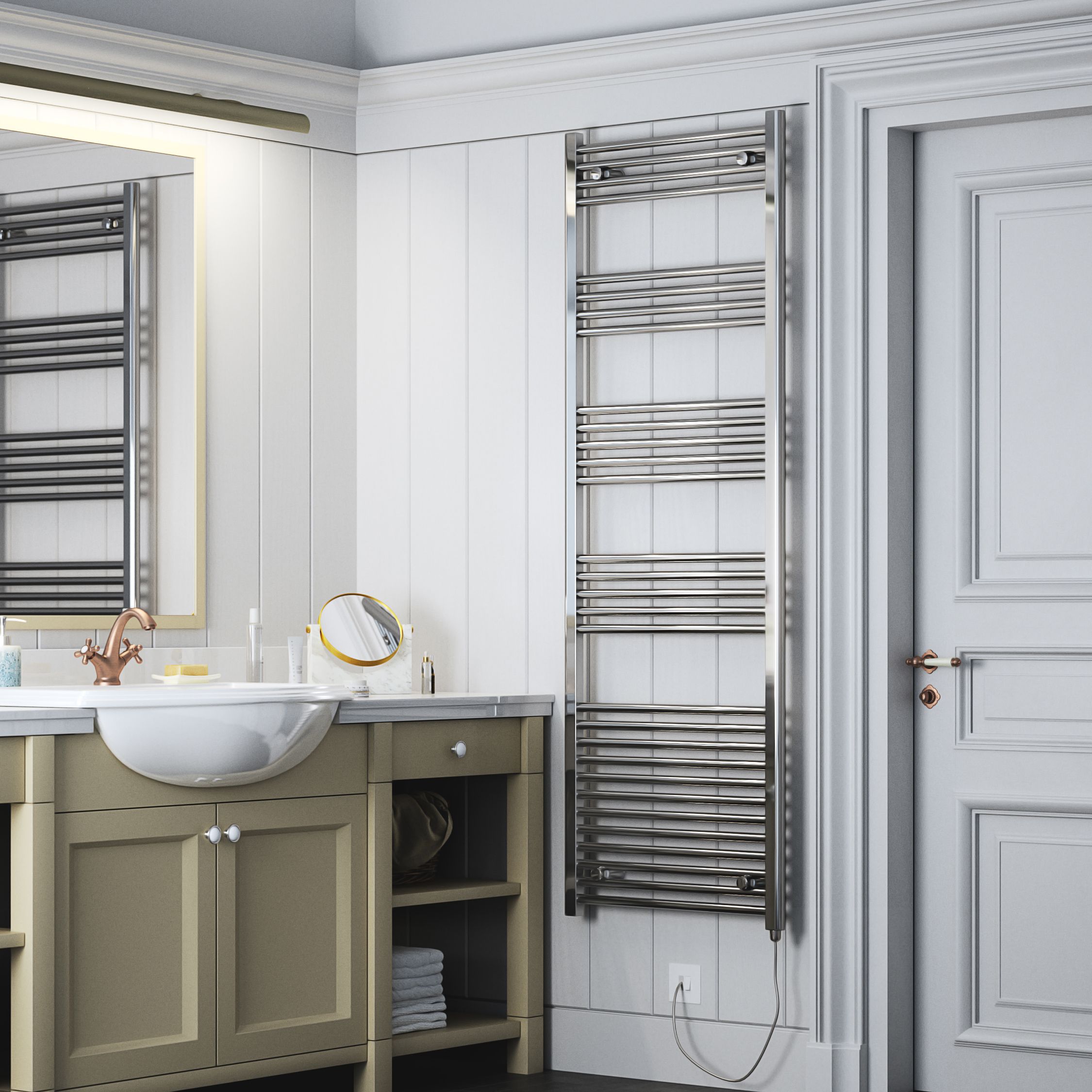 Terma Leo Chrome effect Electric Towel warmer (W)600mm x (H)1800mm