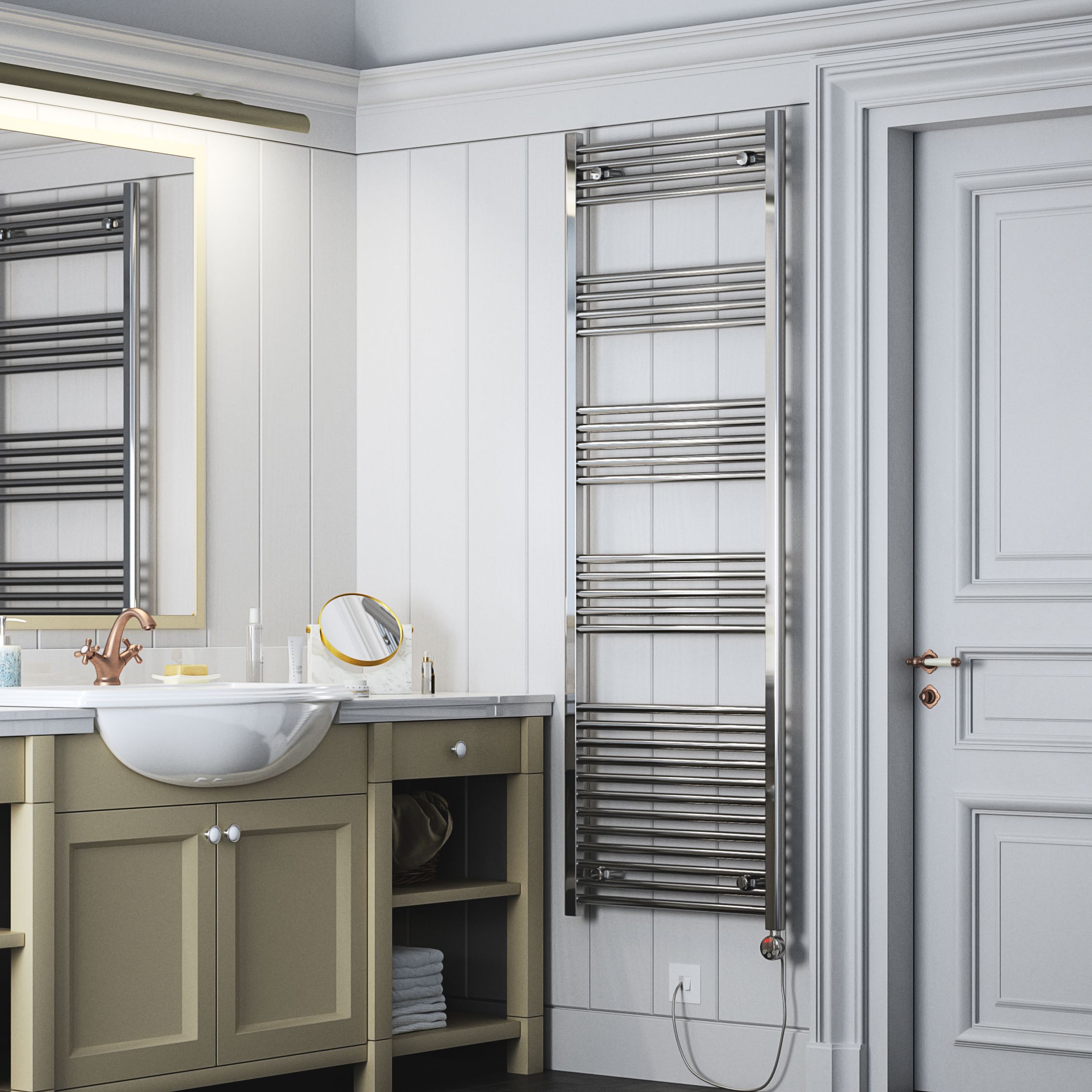 Terma Leo Chrome effect Electric Towel warmer (W)600mm x (H)1800mm