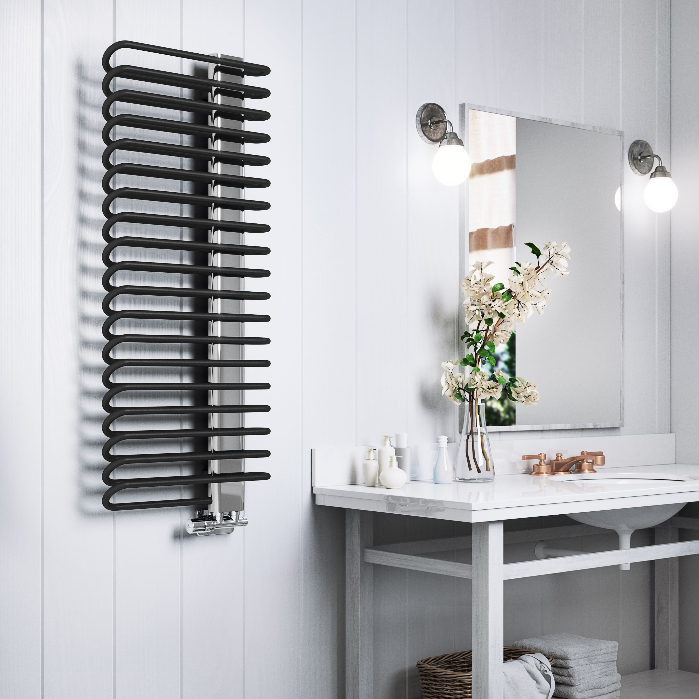 Terma Michelle Black Chrome effect Hydronic Towel warmer (W)500mm