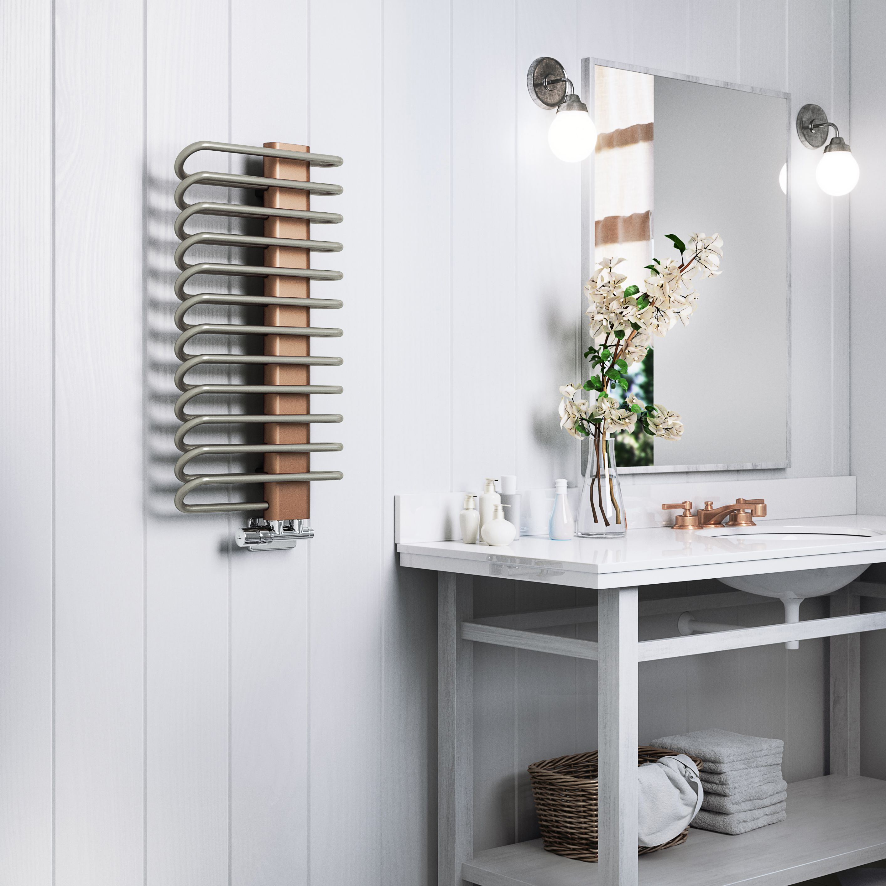 Terma Michelle Copper Electric & gas Towel warmer (W)400mm x (H)780mm