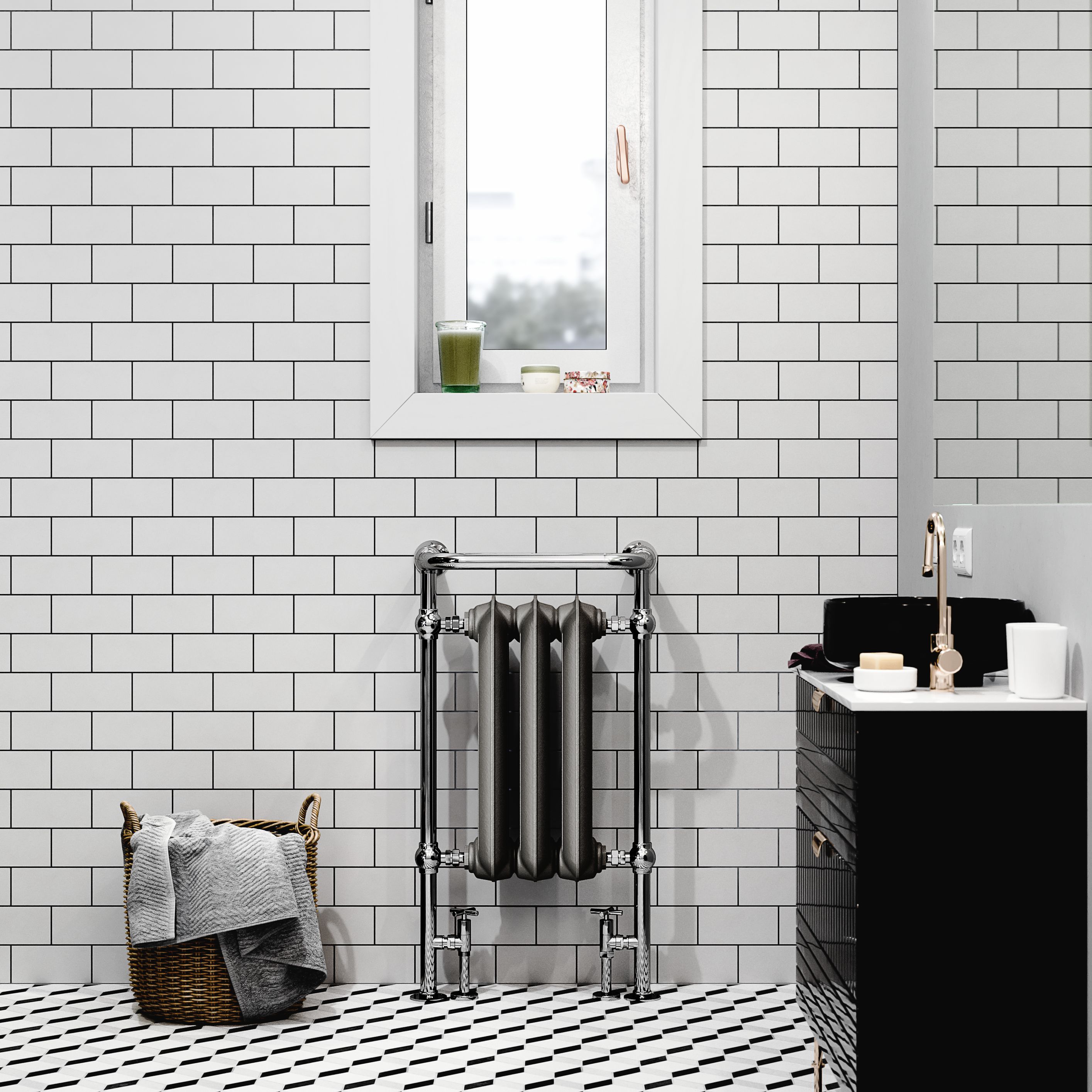 Terma Plain Black Chrome effect Gas Towel warmer (W)490mm x (H)940mm