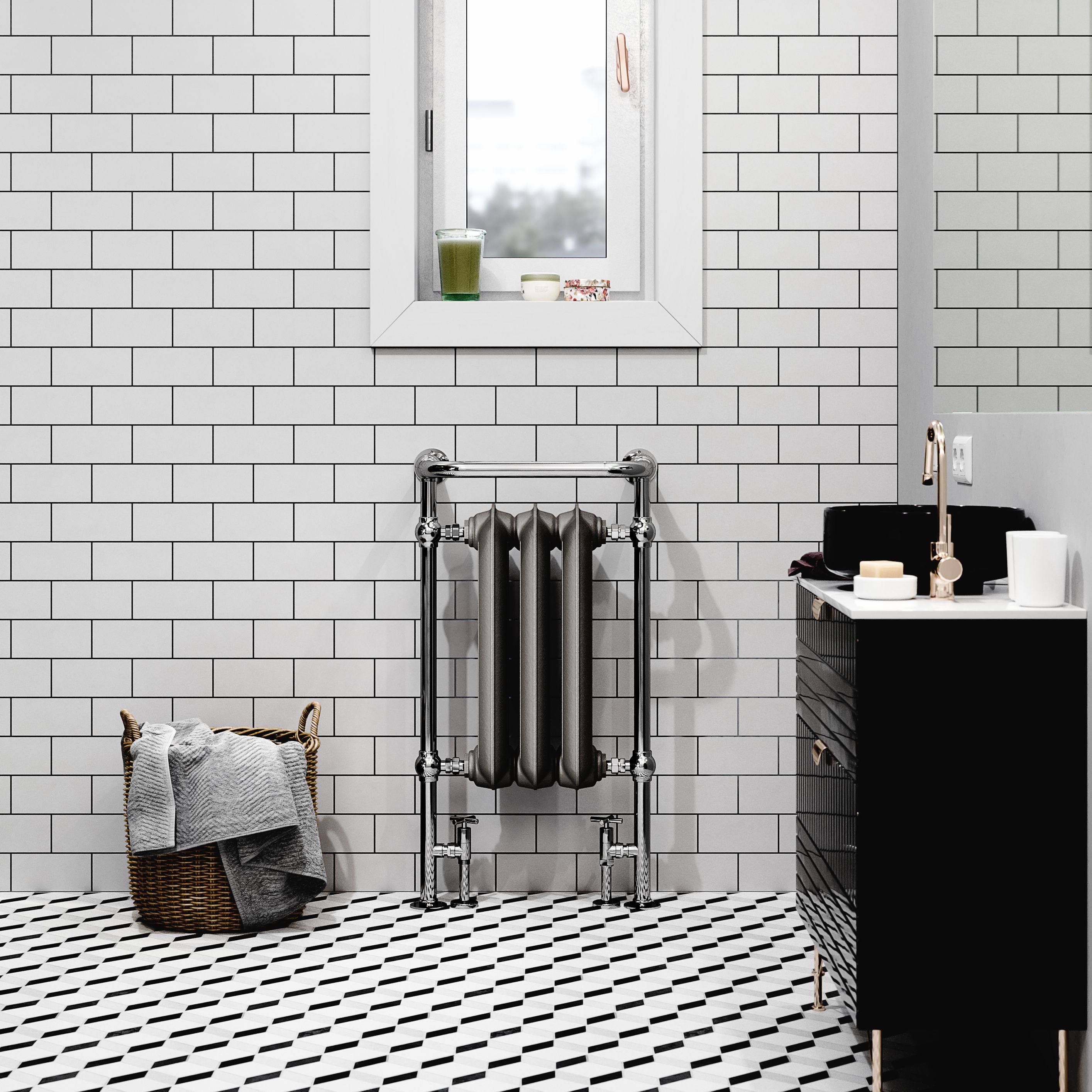 Terma Plain Raw metal Chrome effect Gas Towel warmer (W)490mm x (H)940mm