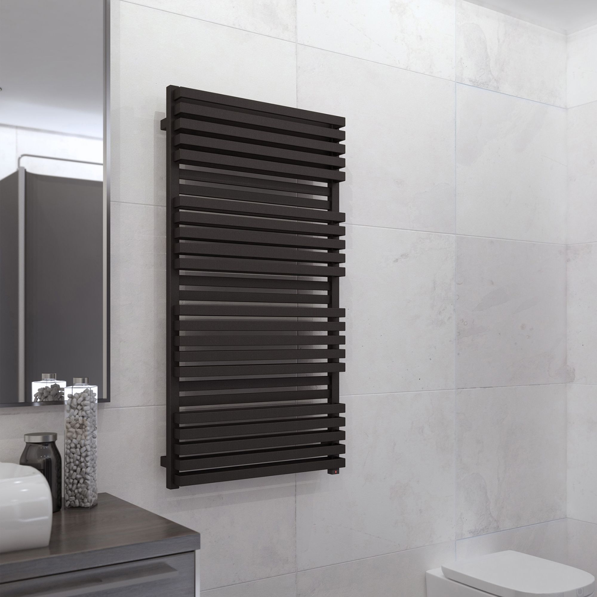 Terma Quadrus Electric Metallic black Towel warmer (W)450mm x (H)1185mm
