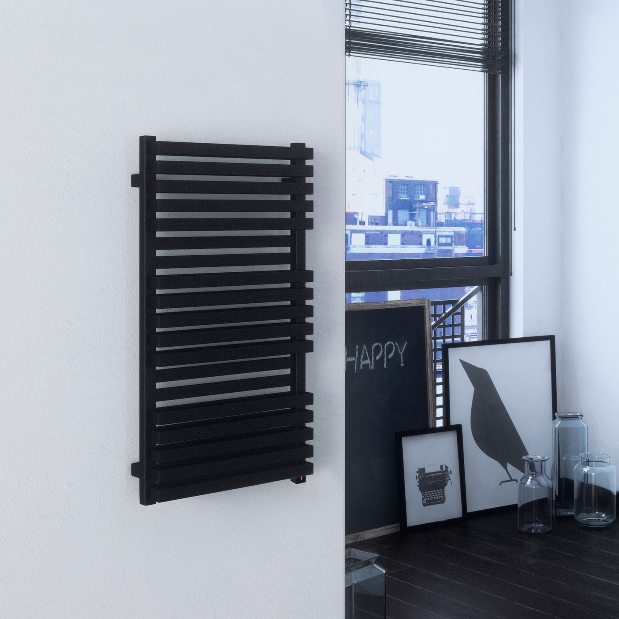 Terma Quadrus Electric Metallic black Towel warmer (W)450mm x (H)870mm