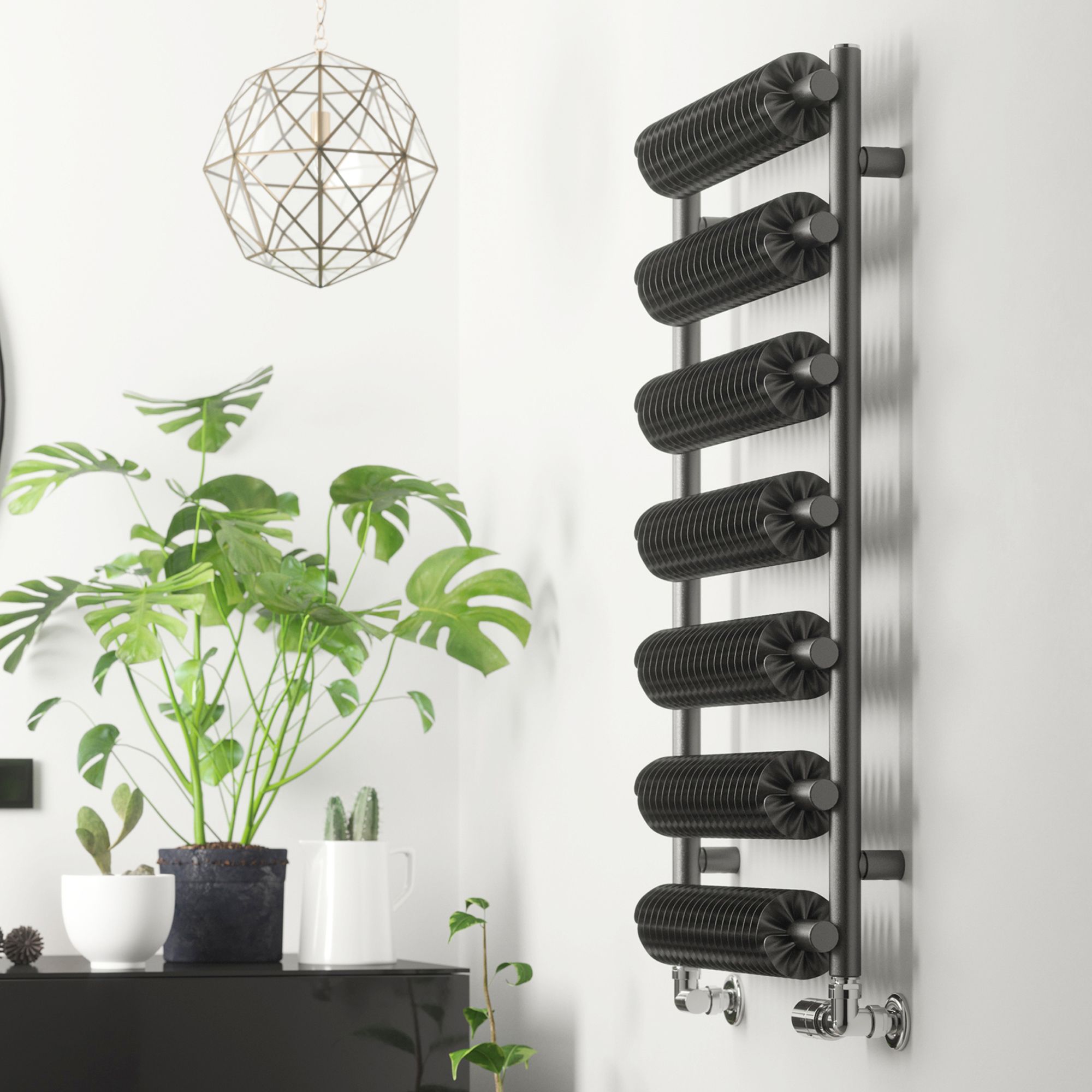 Terma Ribbon Grey Electric & gas Flat Towel warmer (W)500mm x (H)930mm