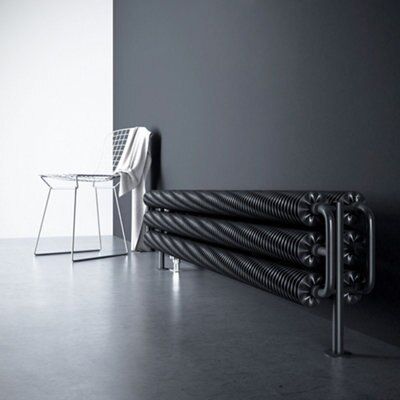 Terma Ribbon WGQ17029154 KMBCYL Metallic Black Horizontal Designer 5486BTU Radiator, (W)1540mm x (H)290mm