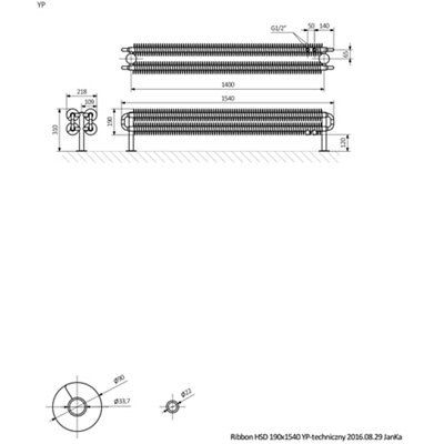 Terma Ribbon WGVRS019154 KIHEYP Heban Black Hydronic Horizontal Designer 4115BTU Radiator, (W)1540mm x (H)190mm