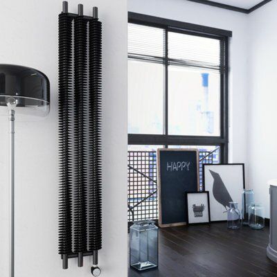 Terma Ribbon WLRVE180029 KIHEE8MOBP Heban black Electric Vertical Designer Radiator, (W)290mm x (H)1800mm