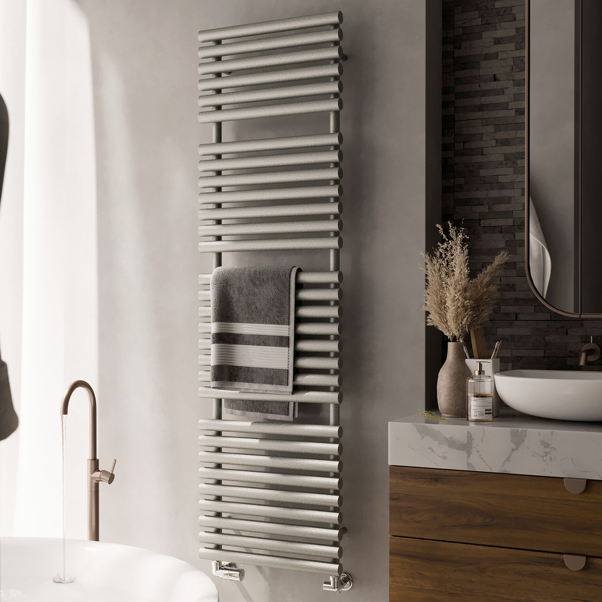 Terma Rolo Grey Electric & gas Flat Towel warmer (W)520mm x (H)1800mm
