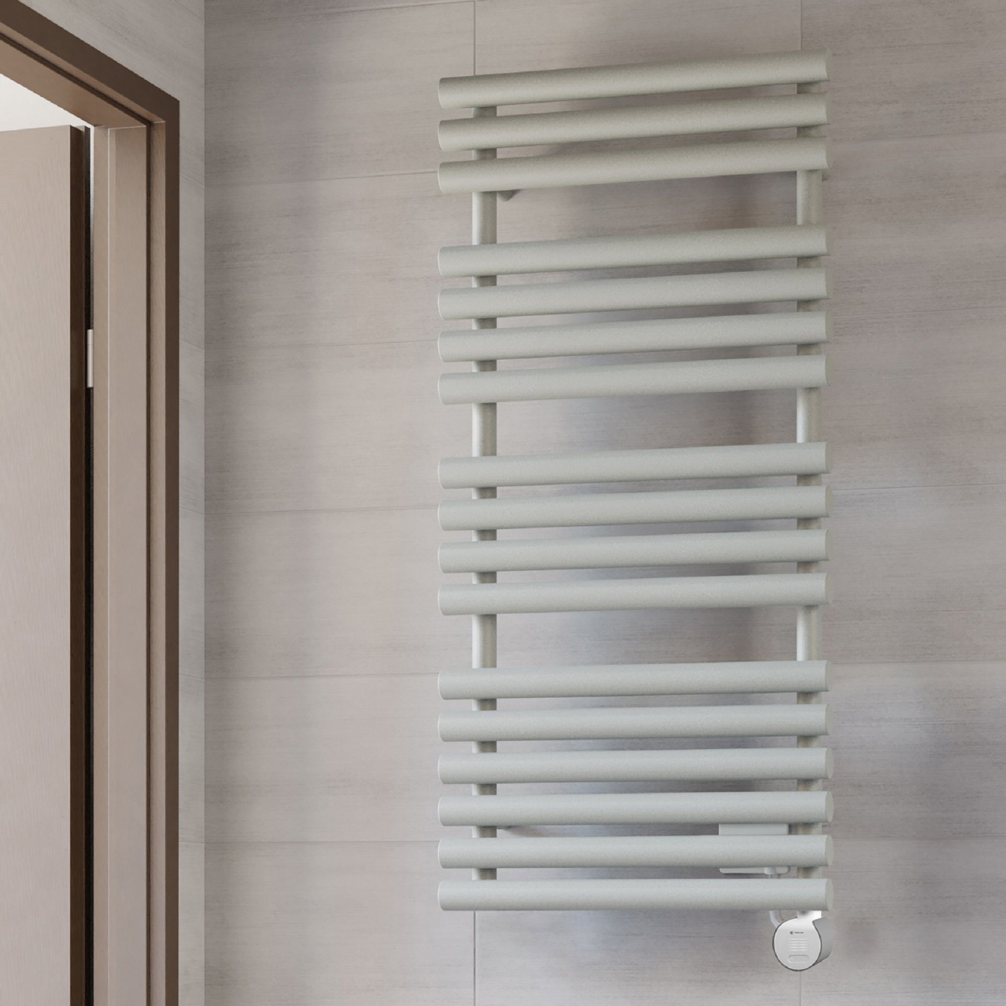 Terma Rolo Matt salt n pepper Oil-filled 2046BTU Electric towel radiator (H) 1085mm x (W) 520mm