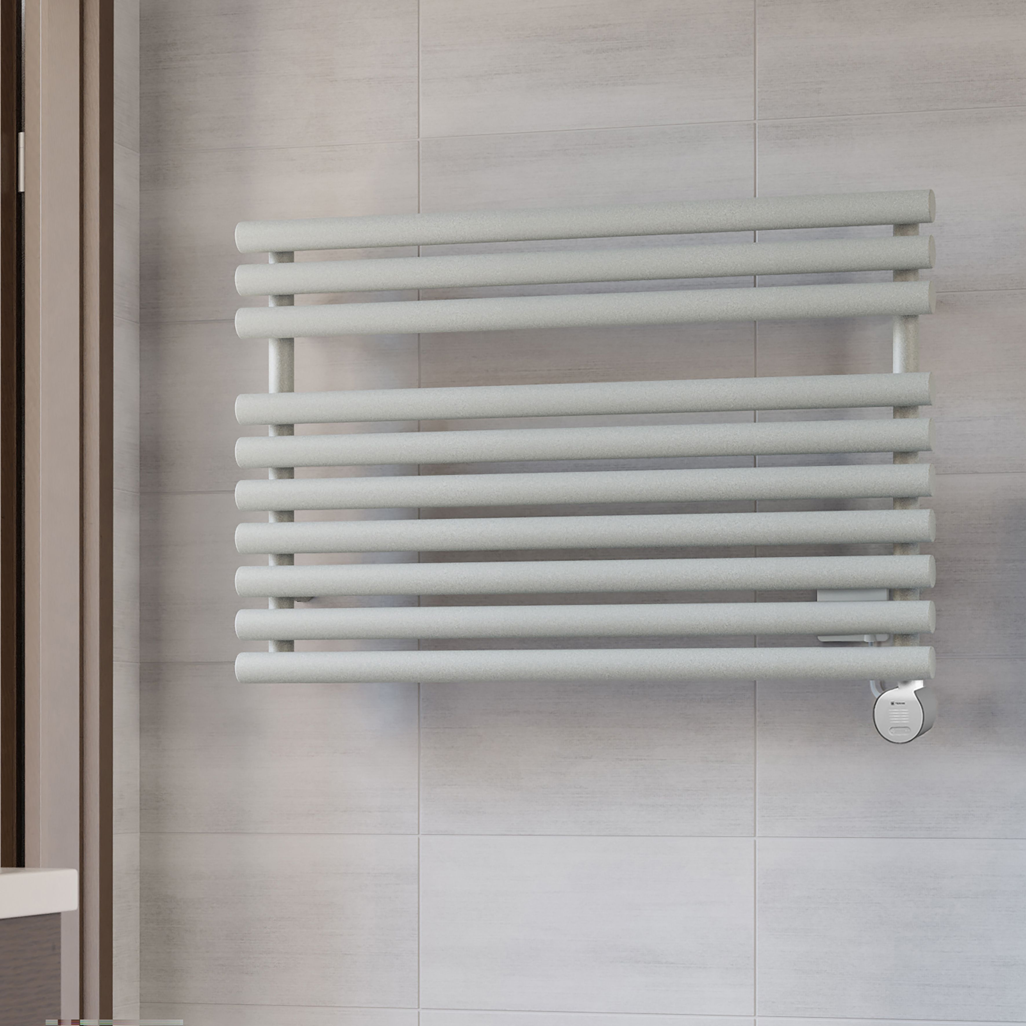 Terma Rolo Matt salt n pepper Oil-filled 2046BTU Electric towel radiator (H) 590mm x (W) 900mm