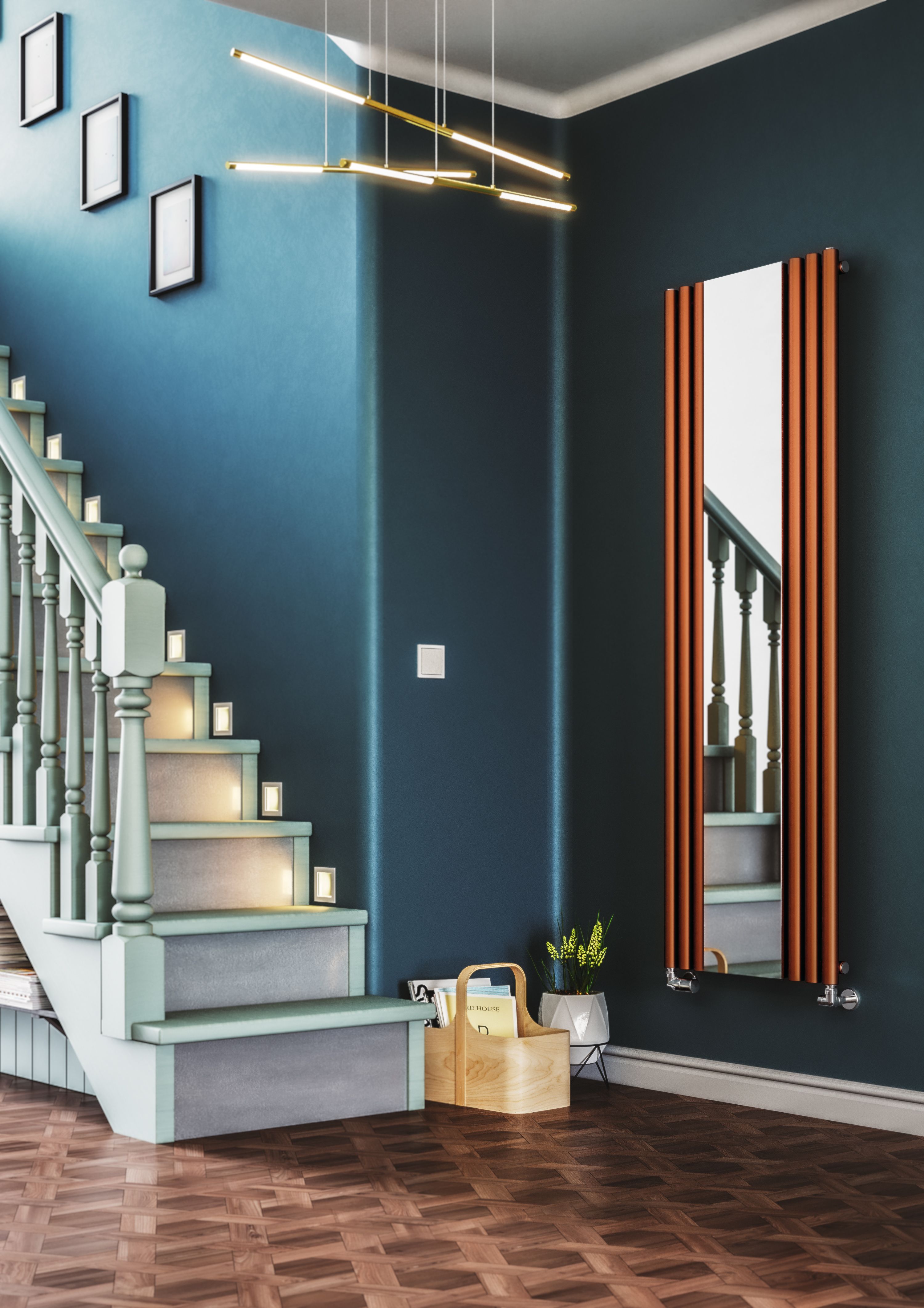 Terma Rolo Mirror Copper Electric Vertical Designer 2858BTU Radiator ...