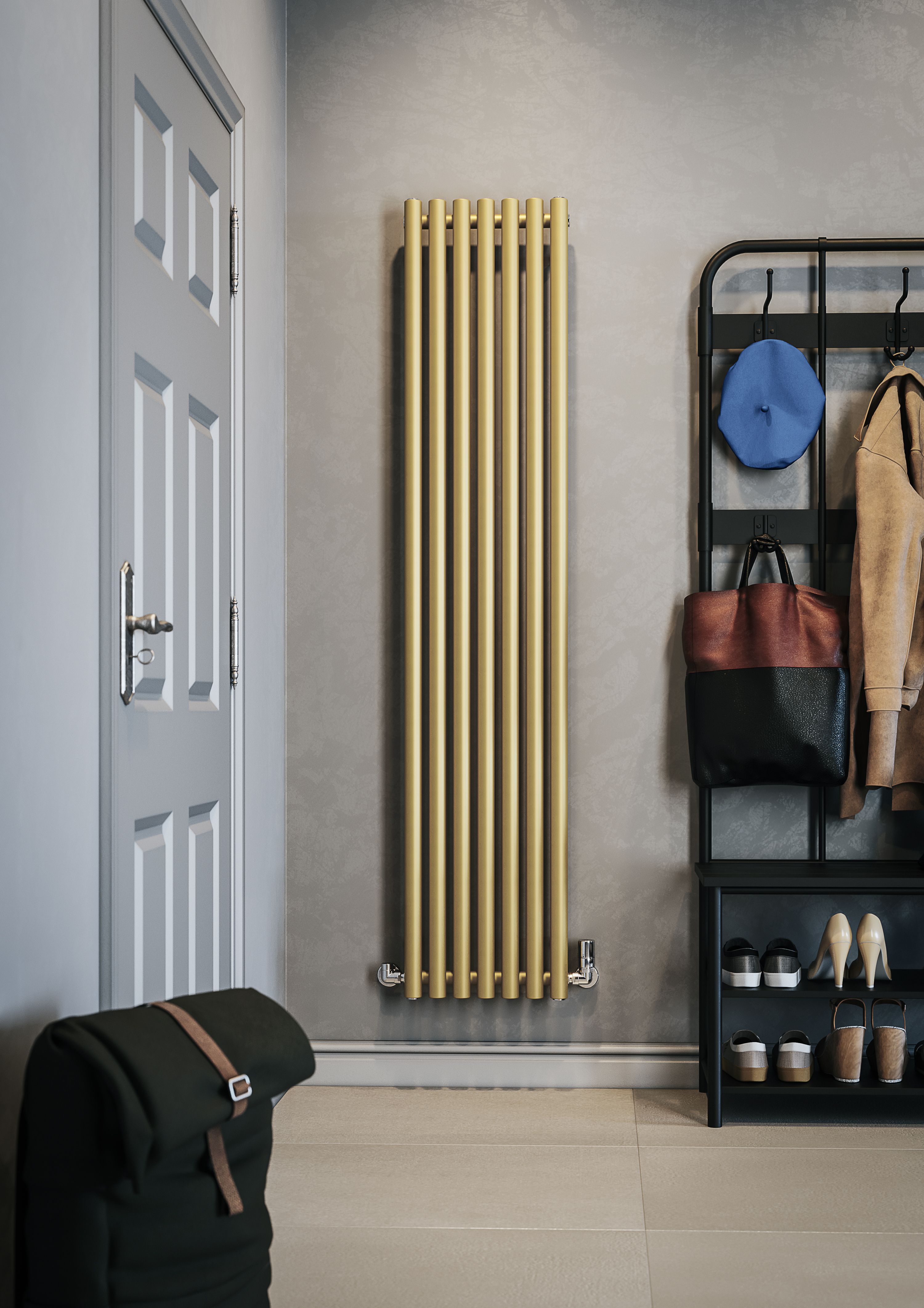 Terma Rolo Room Matt brass Horizontal or vertical Designer Radiator, (W)370mm x (H)1800mm