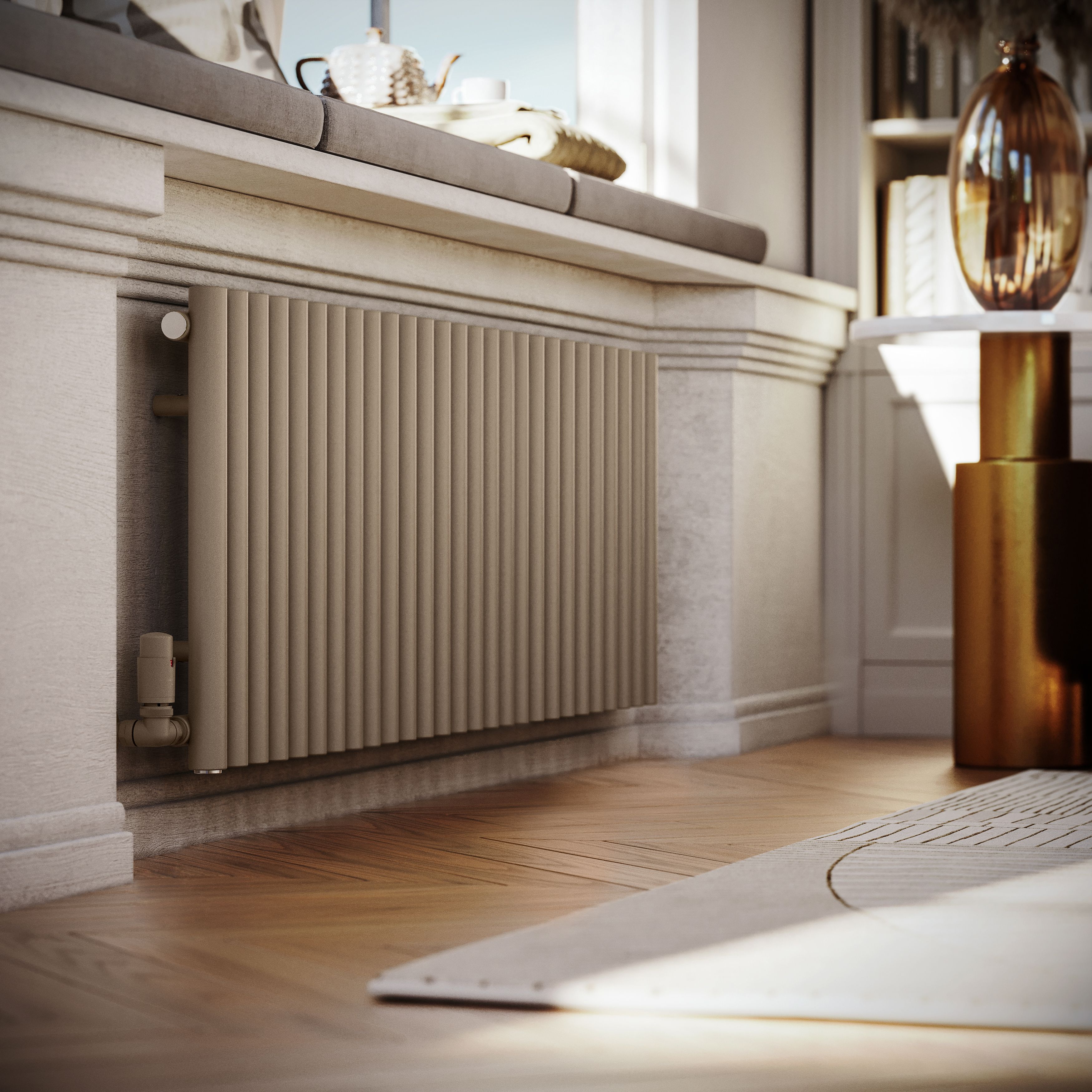 Terma Rolo Room Quartz Mocha Hydronic Horizontal Designer 3399BTU Radiator, (W)1470mm x (H)500mm
