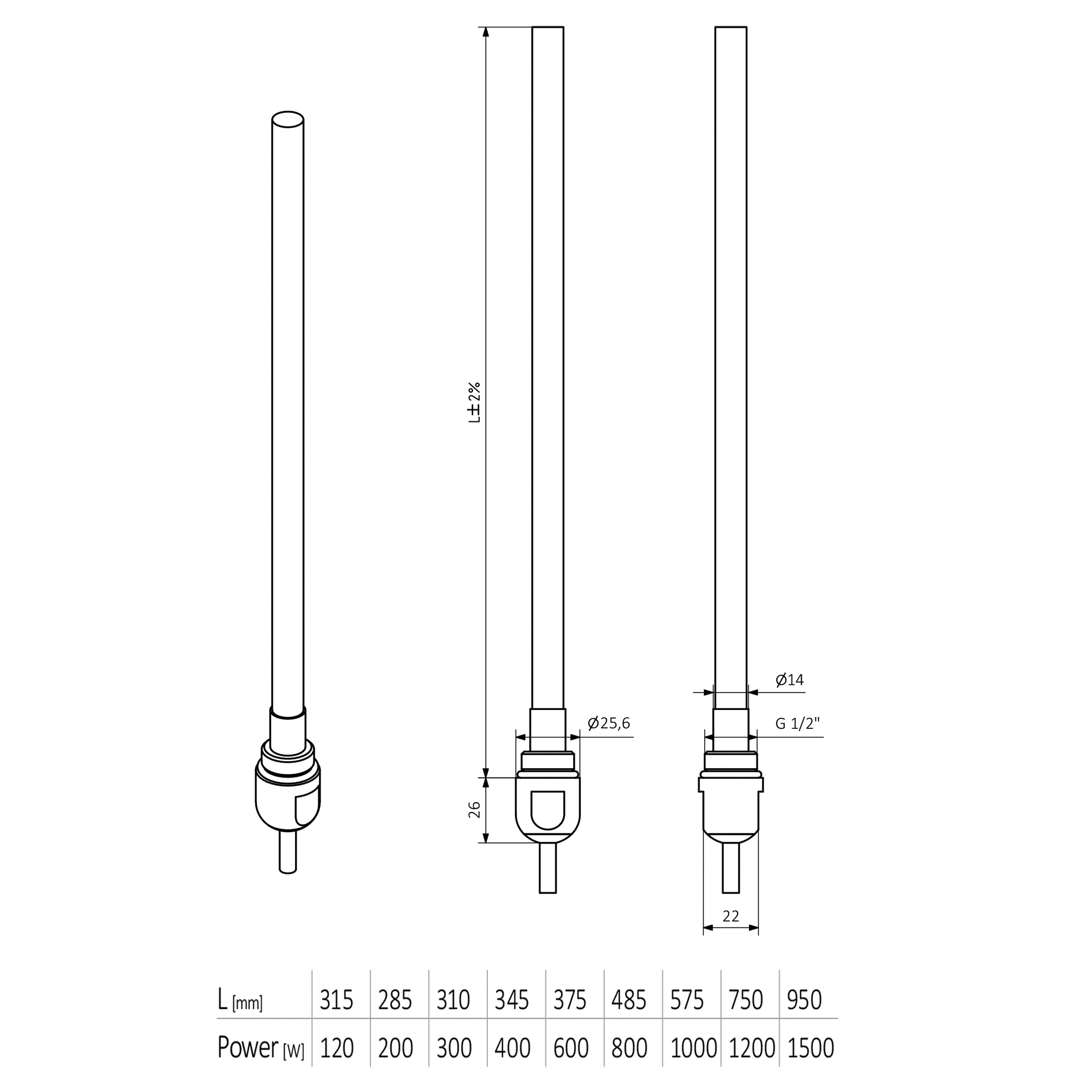 Terma SIM 500W Grey Heating element with thermostatic radiator valve body