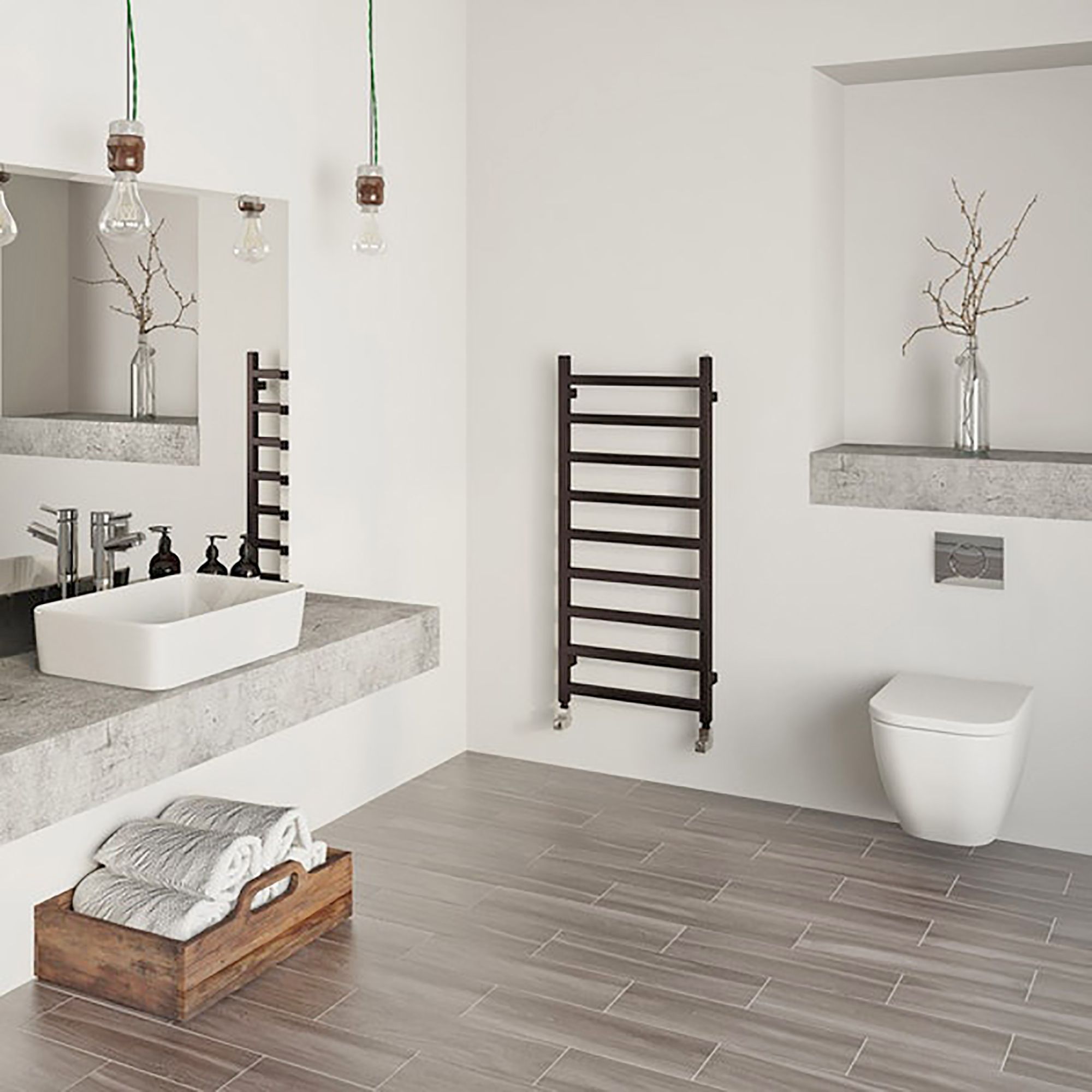 Terma Simple Black Electric & gas Flat Towel warmer (W)500mm x (H)1080mm