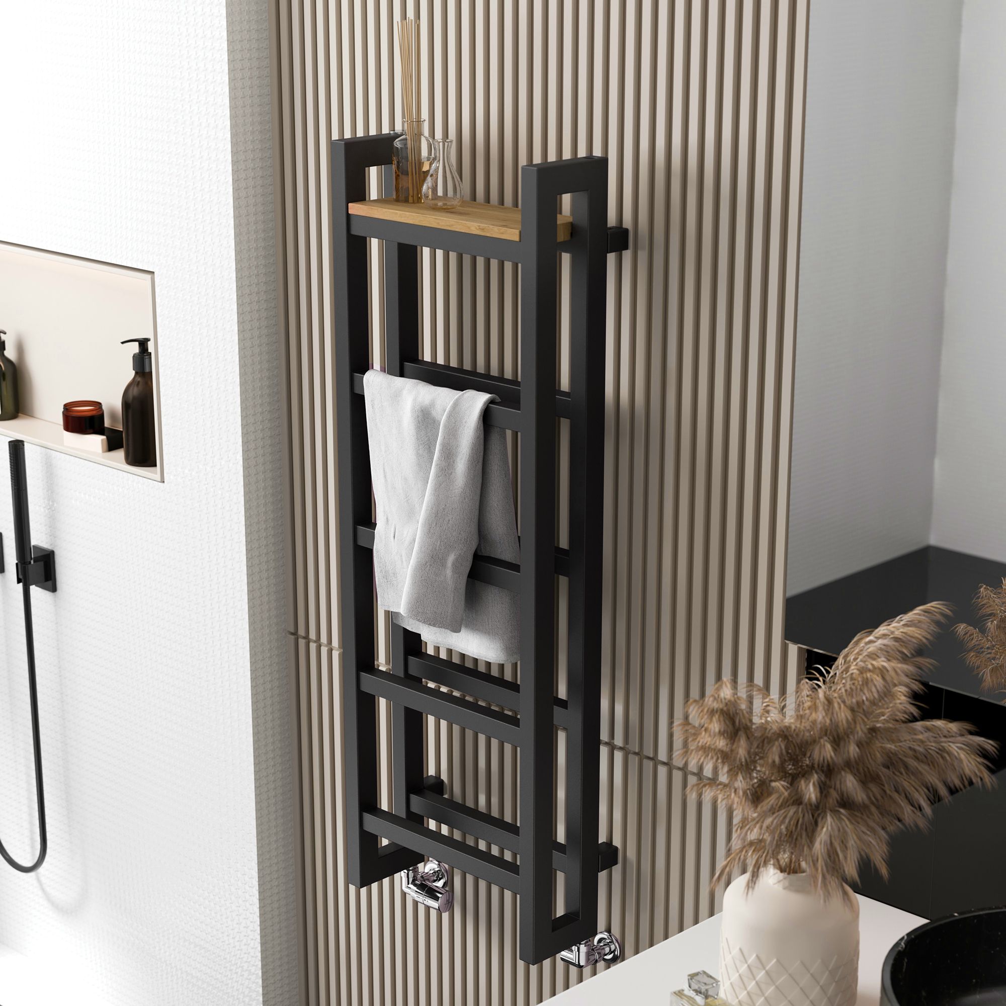 Terma Stand Grey Electric & gas Flat Towel warmer (W)400mm x (H)1150mm