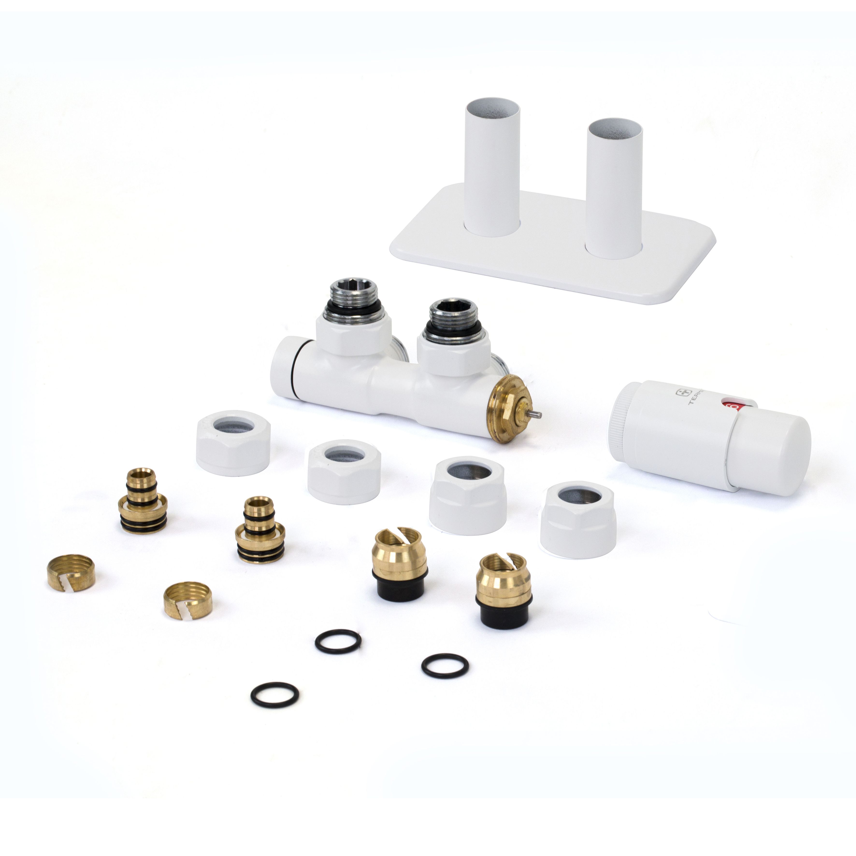 Terma Twins Soft white Right sided Angled Radiator valve & lockshield (Dia)15mm x ½"