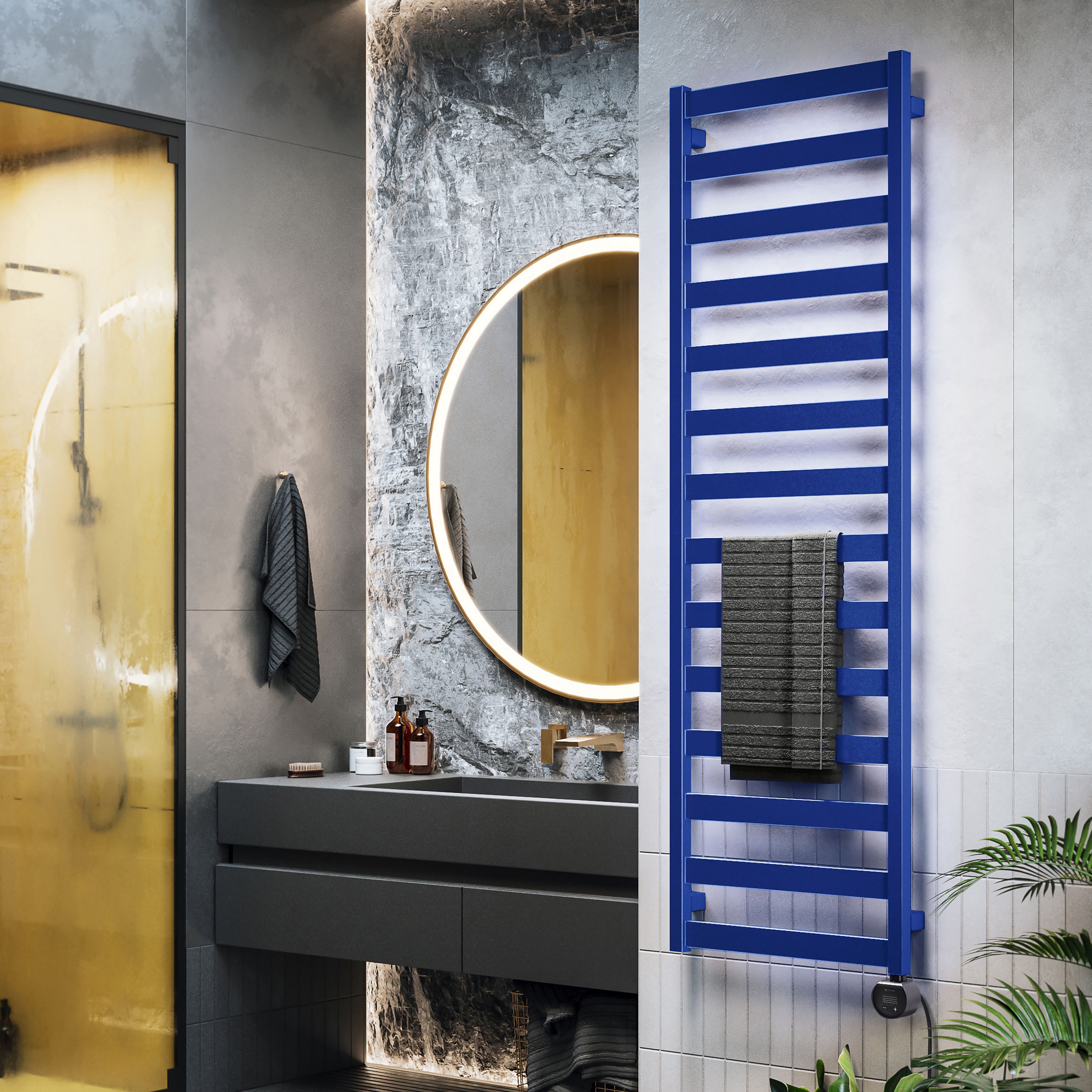Terma Vivo Satin denim blue Oil-filled Electric towel radiator Heating ...