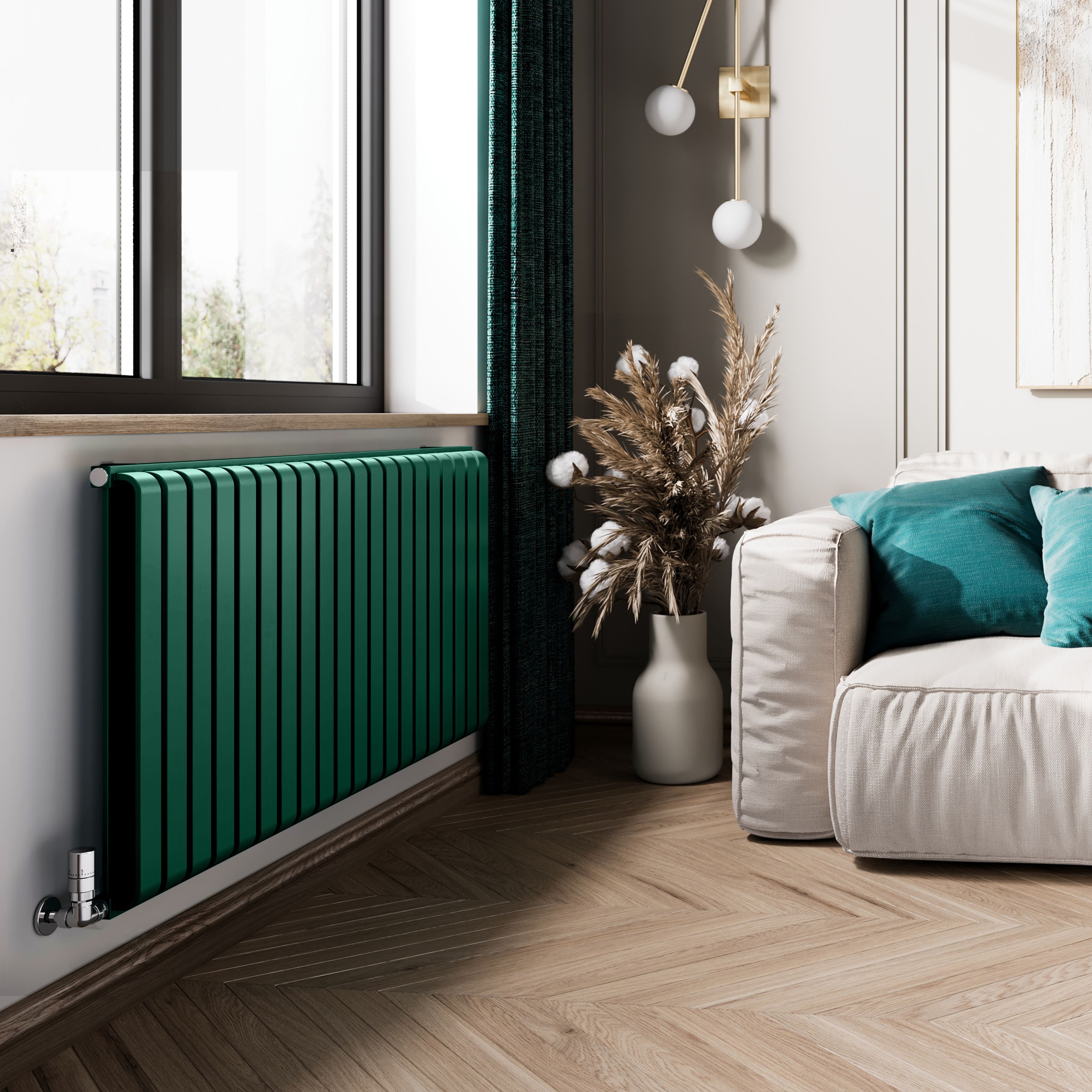 Terma Warp Room Green Hydronic Horizontal Designer 4931BTU Radiator, (W)1305mm x (H)630mm