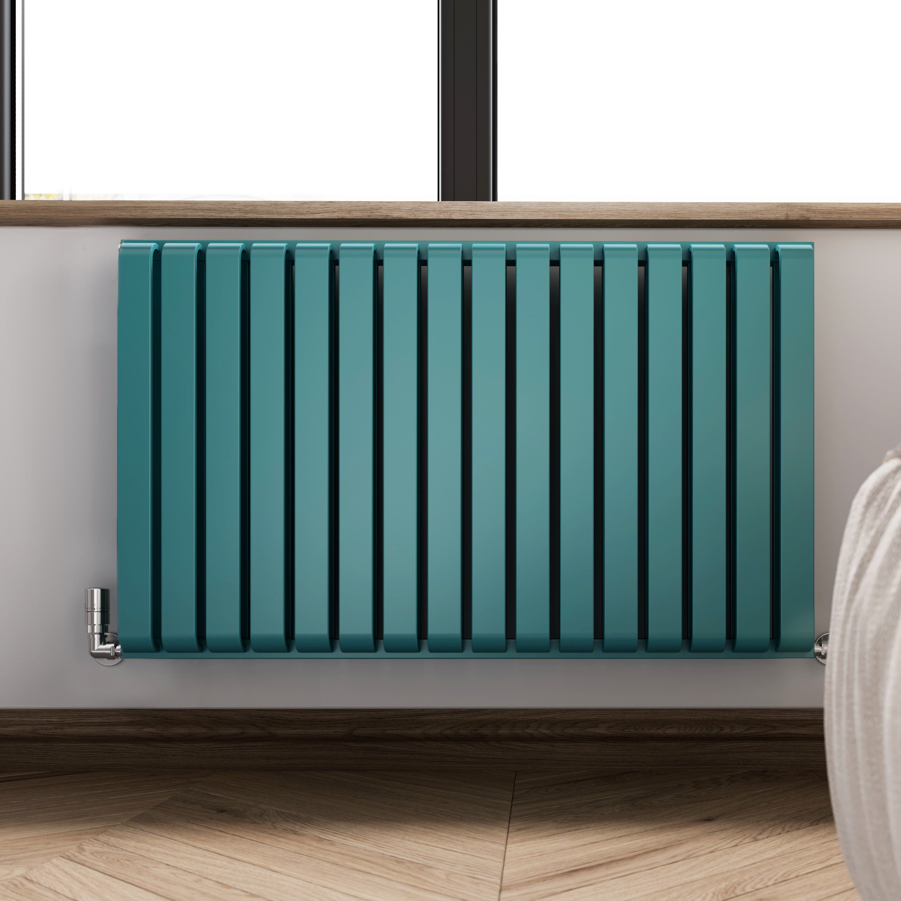 Terma Warp Room Teal Hydronic Horizontal Designer 3945BTU Radiator, (W)1045mm x (H)630mm