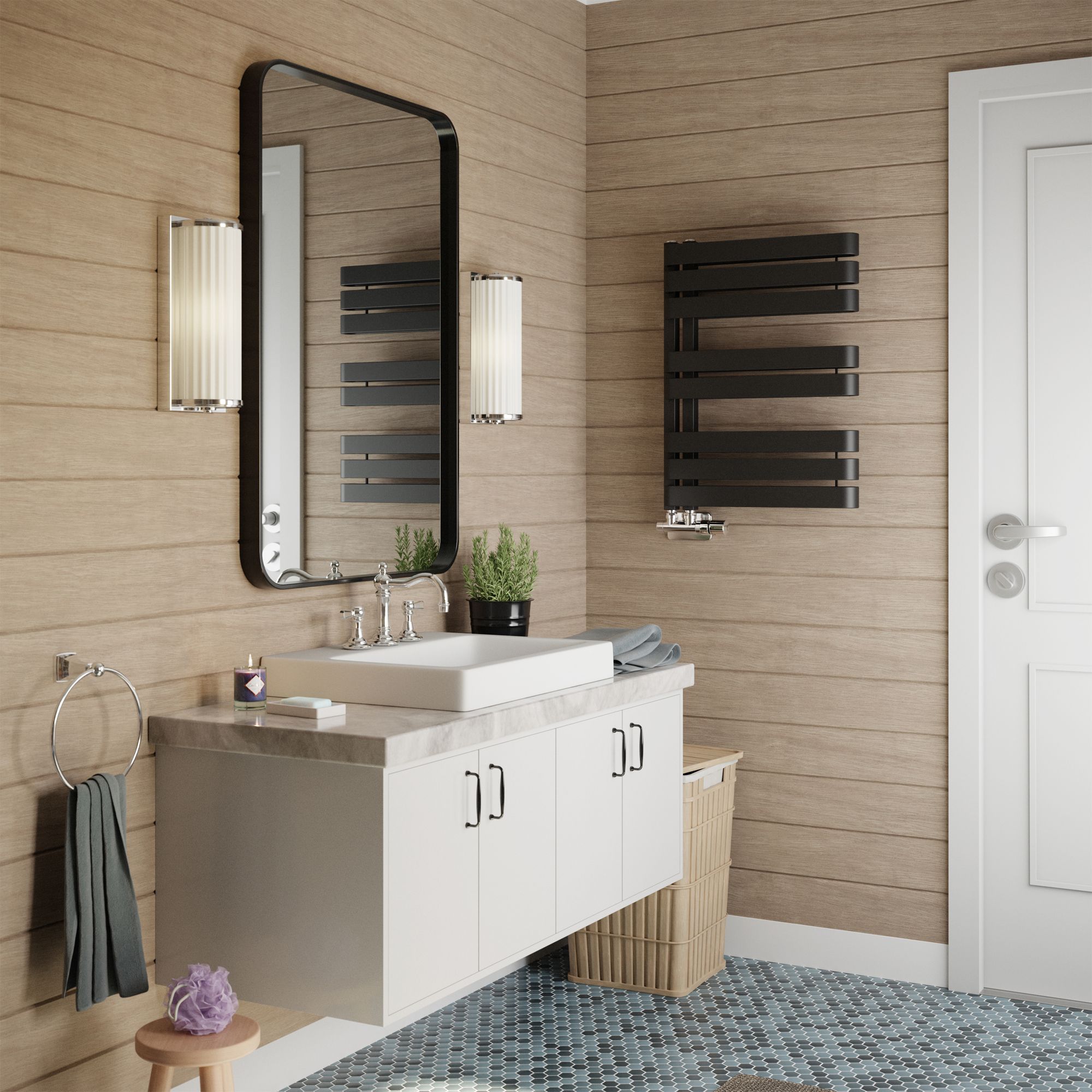 Terma Warp S Black Electric & gas Flat Towel warmer (W)500mm x (H)655mm