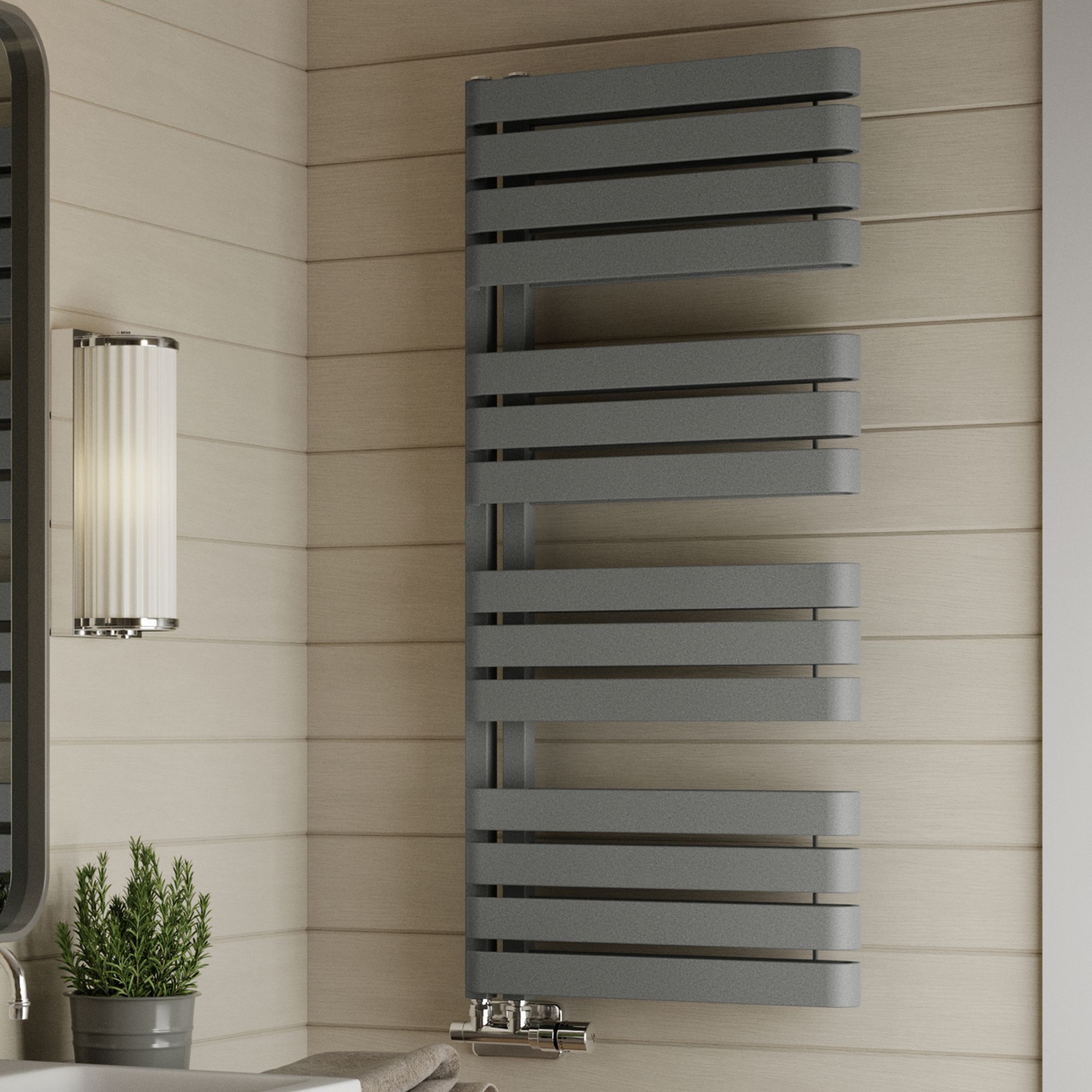 Terma Warp S T-Rail Grey Electric & gas Flat Towel warmer (W)500mm x (H)1110mm