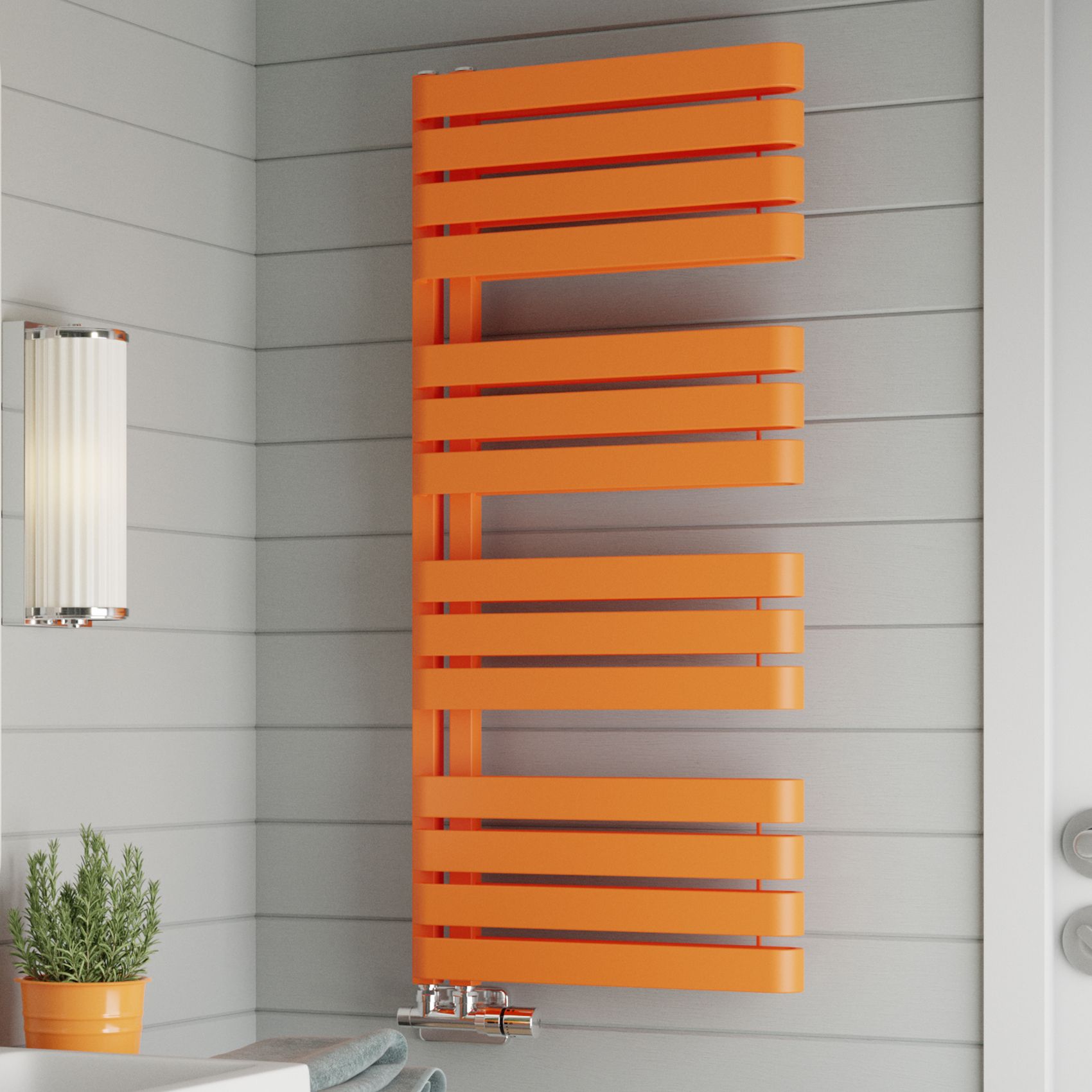 Terma Warp S T-Rail Orange Electric & gas Flat Towel warmer (W)500mm x (H)1110mm