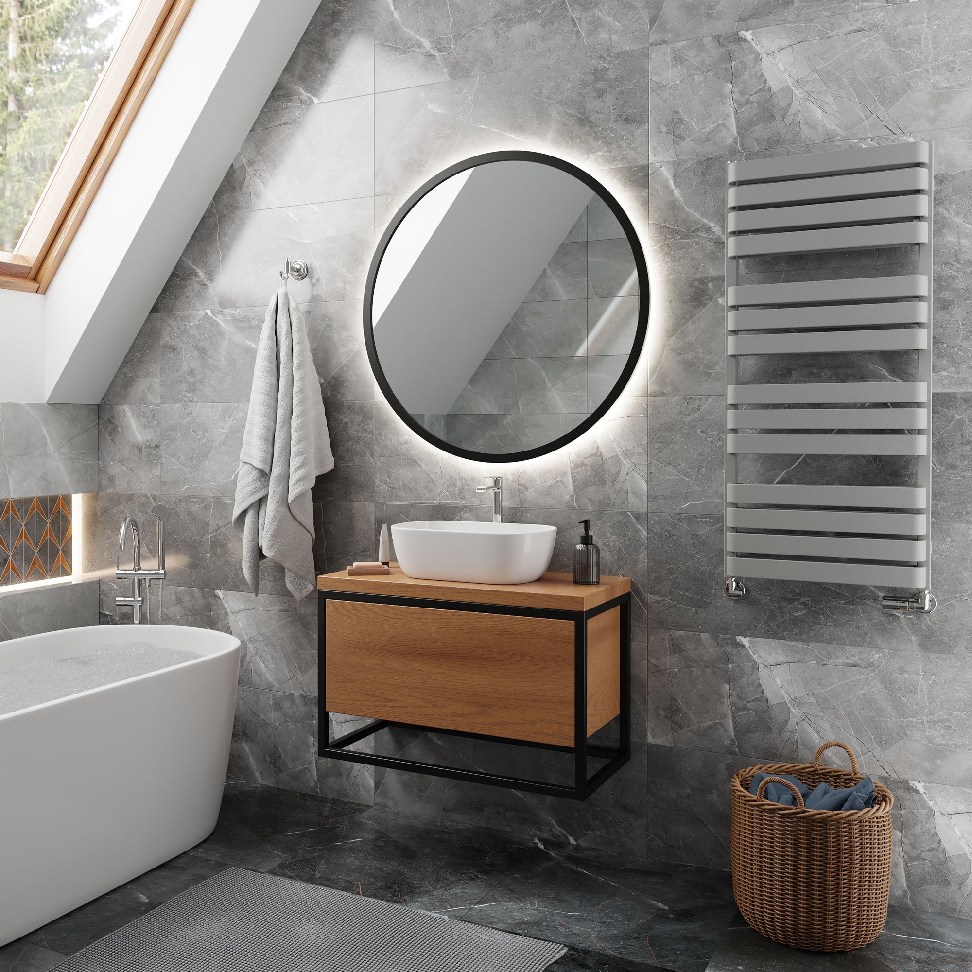 Terma Warp T Bold Grey Electric & gas Flat Towel warmer (W)500mm x (H)1110mm