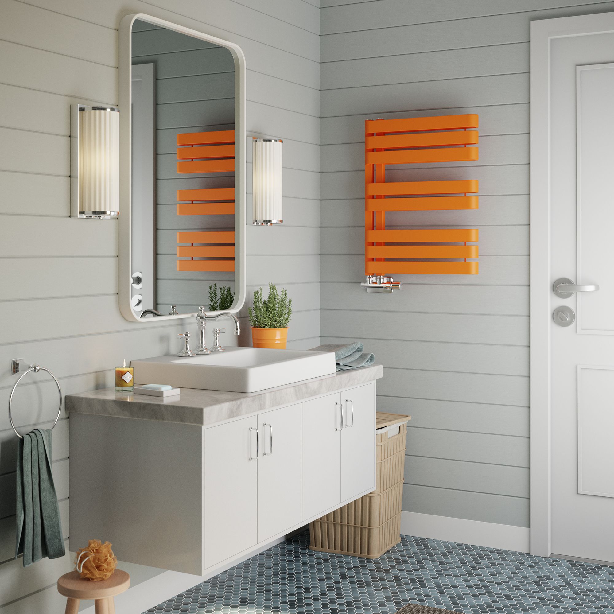 Terma Warp T Bold Orange Electric & gas Flat Towel warmer (W)500mm x (H)655mm
