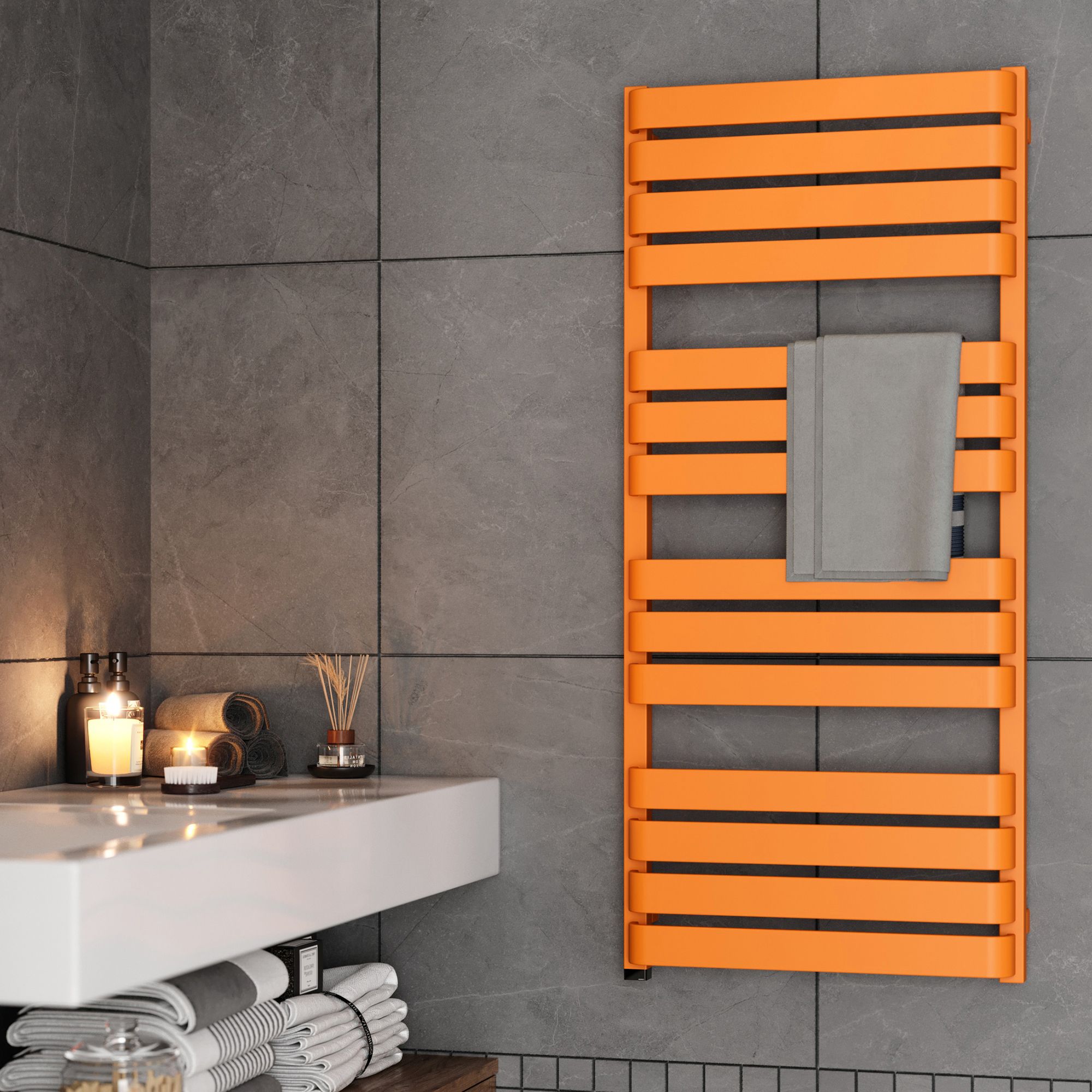 Terma Warp T One Orange Electric Flat Towel warmer (W)500mm x (H)1110mm