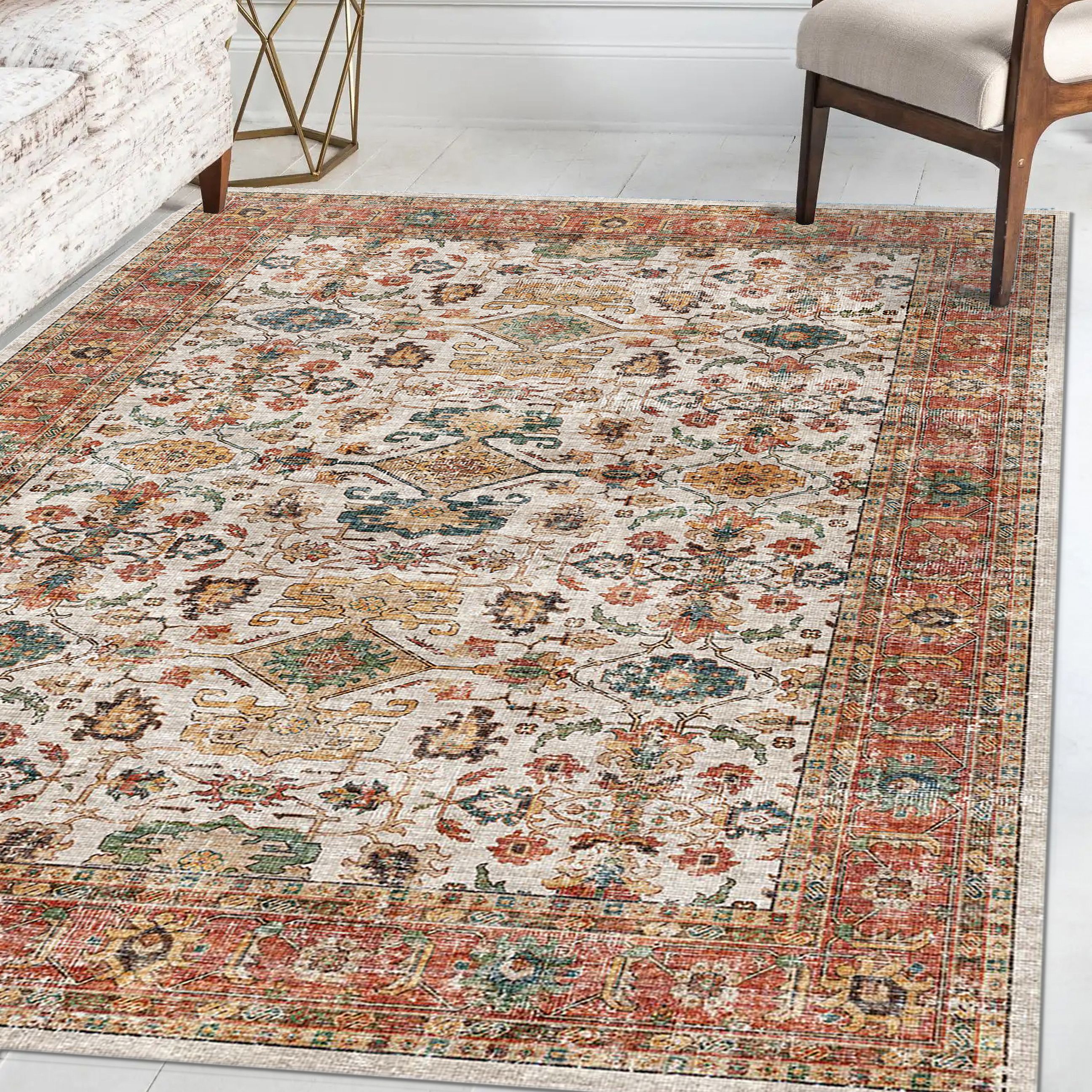 Terracotta Traditional Medium Rug, (L)170cm x (W)120cm