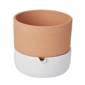 Terracotta & white Terracotta Round Plant pot (Dia)16.1cm