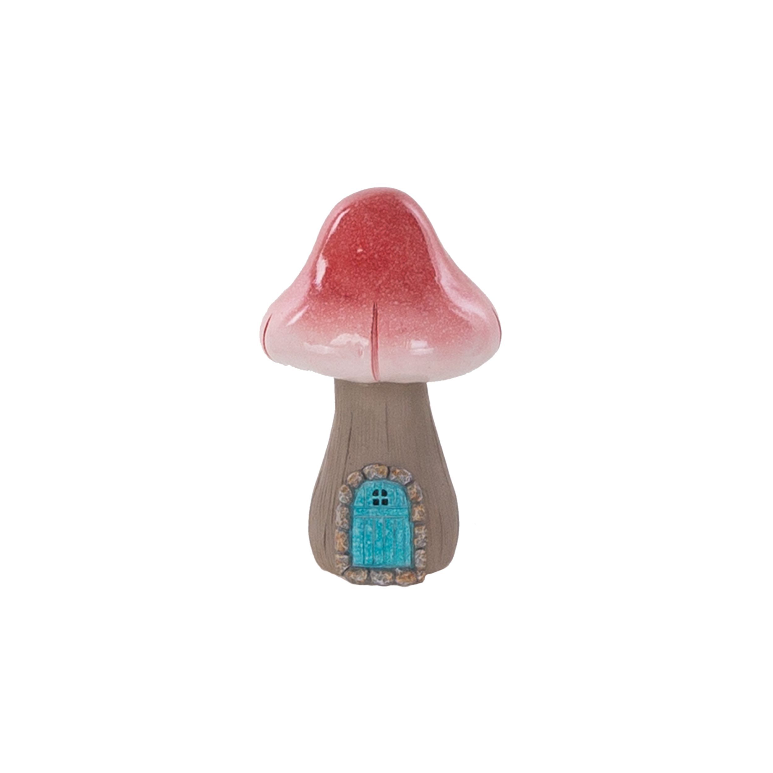 Terrastyle Grey, Pink, Blue Resin Mushroom house Garden ornament (H)21.5cm