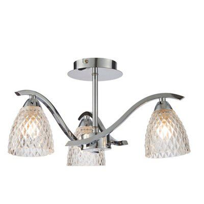 Tetbury Brushed Glass & metal Chrome effect 3 Lamp LED Ceiling light