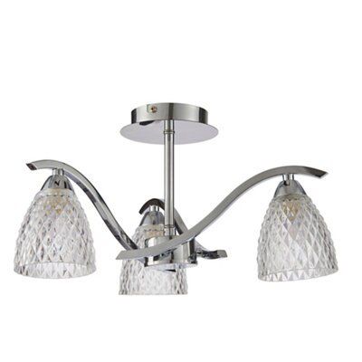 Tetbury Brushed Glass & metal Chrome effect 3 Lamp LED Ceiling light