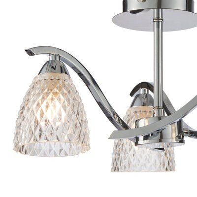 Tetbury Brushed Glass & metal Chrome effect 3 Lamp LED Ceiling light