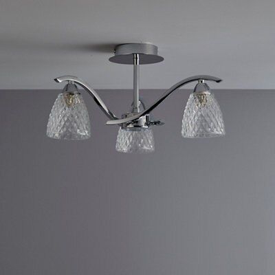 Tetbury Brushed Glass & metal Chrome effect 3 Lamp LED Ceiling light