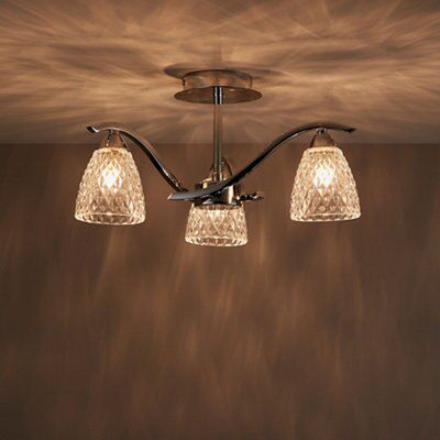Tetbury Brushed Glass & metal Chrome effect 3 Lamp LED Ceiling light