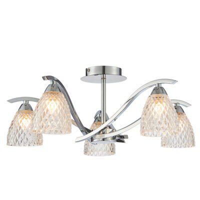Tetbury Brushed Glass & metal Chrome effect 5 Lamp LED Ceiling light