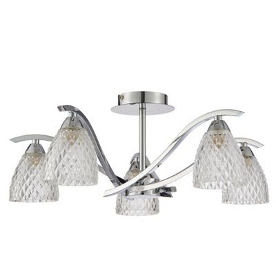 Tetbury Brushed Glass & metal Chrome effect 5 Lamp LED Ceiling light
